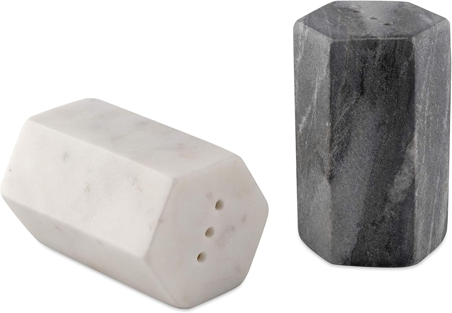 GoCraft Salt and Pepper Shakers Set | Handcrafted White & Black Marble Spice Shakers for Kitchen & Dining Table | Elegant Seasoning Dispenser | Heavy & Durable Stone Salt Pepper Holders (weighs 1 lbs)
