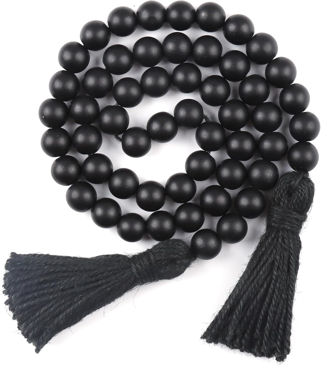 RAMIRABI Wood Beads Garland with Tassels Farmhouse Rustic Prayer Boho Beads for Boho Home Decor, Wall Hanging Decoration (Black)