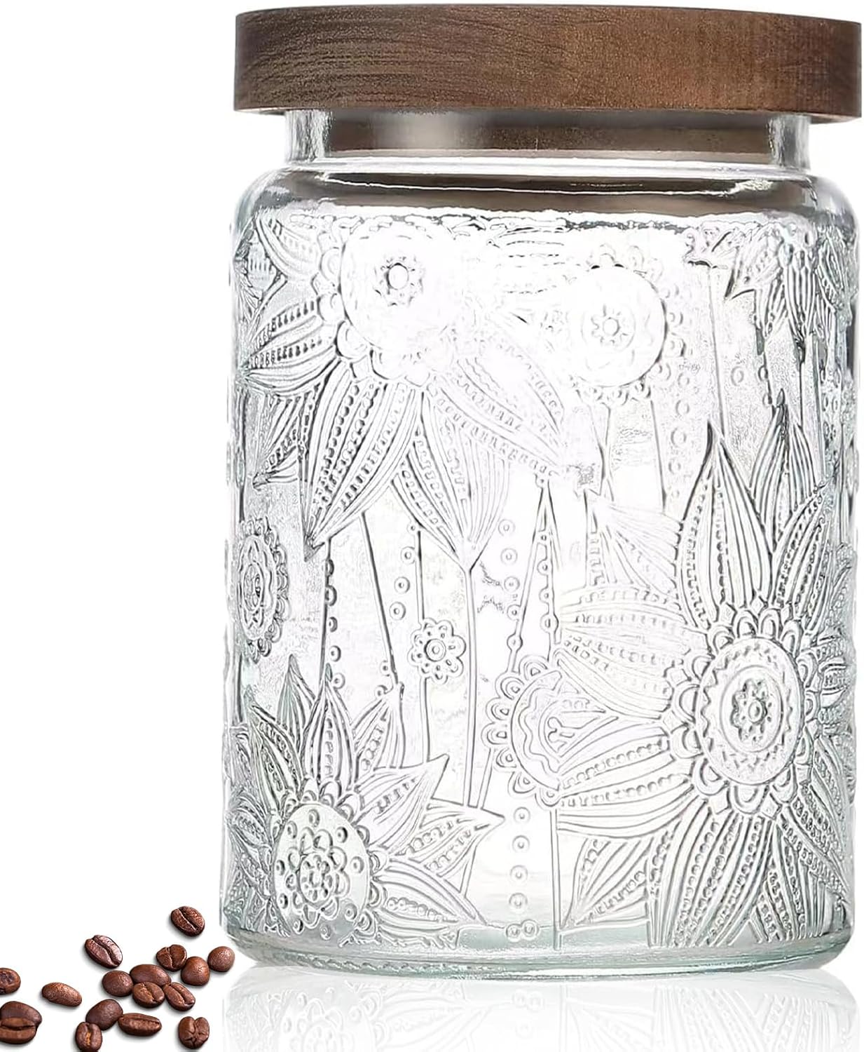 24 OZ Airtight Glass Storage Jar with Bamboo Lid – Vintage Glass Jar Vintage Food Containers Canisters Set for Kitchen Counter & Pantry – Ideal for Sugar, Flour, Coffee, Tea, Candy, Oats, Cereal