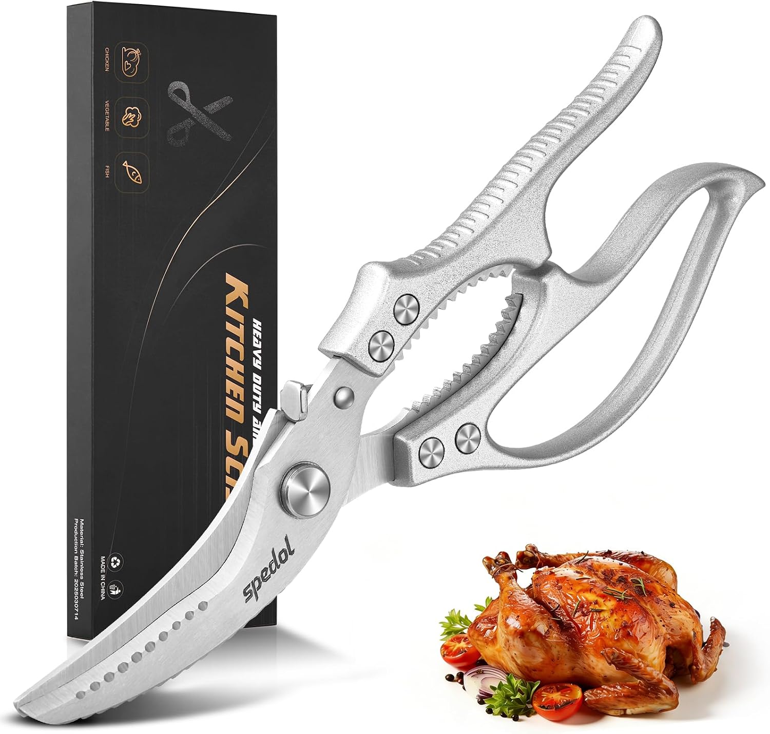 Kitchen Scissors Food Cutting: Heavy Duty Poultry Meat Shears – Stainless Steel All Purpose for Home Cooking & Restaurant