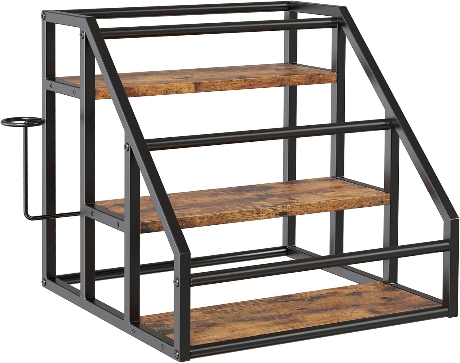 Coffee Syrup Rack Organizer, 3 Tier Countertop Storage Shelves, Kitchen Storage, 12 Syrup Bottle Stand Holder for Wine, Liquor, Kitchen Coffee Station Organizer Rack, 13.8″x13.4″x13.0″, Rustic Brown