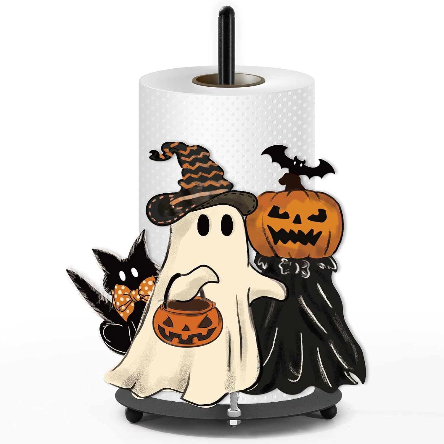 JarThenaAMCS Halloween Paper Towel Holder Vintage Pumpkin Ghost Cat Kitchen Decor Accessories Large Metal Towel Holder Stand for Fall Home Party Bathroom Countertop