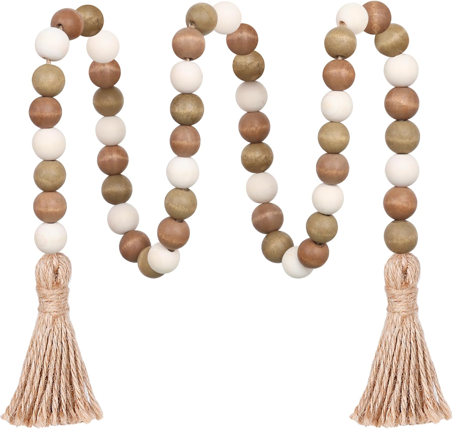 Meplait Wood Bead Garland, 39in Farmhouse Beads with Tassels for Tiered Tray Decor
