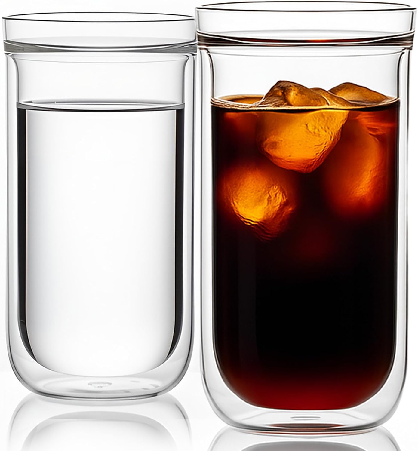 Aquach 16oz Double Walled Glass Coffee Cups Set of 2, Insulated Tumblers | Dishwasher/Microwave Safe, Borosilicate Glass, Double-walled, Single-wall Rim, Lidless