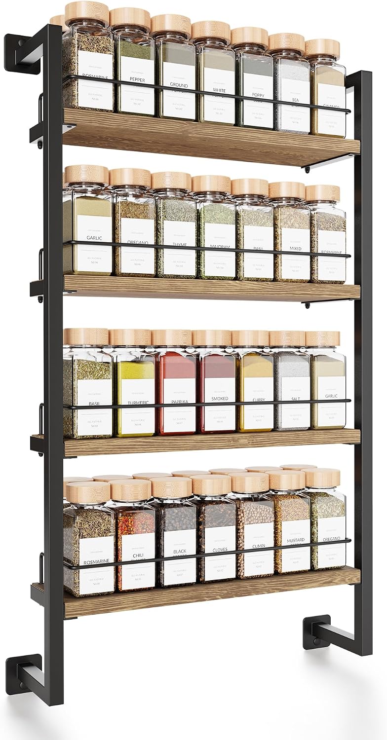 ZICOTO Space Saving Spice Rack Organizer Shelf for Wall Mount – Easy To Install Modern Hanging Racks For up to 56 Jars – Perfect Seasoning Organizer For Your Kitchen