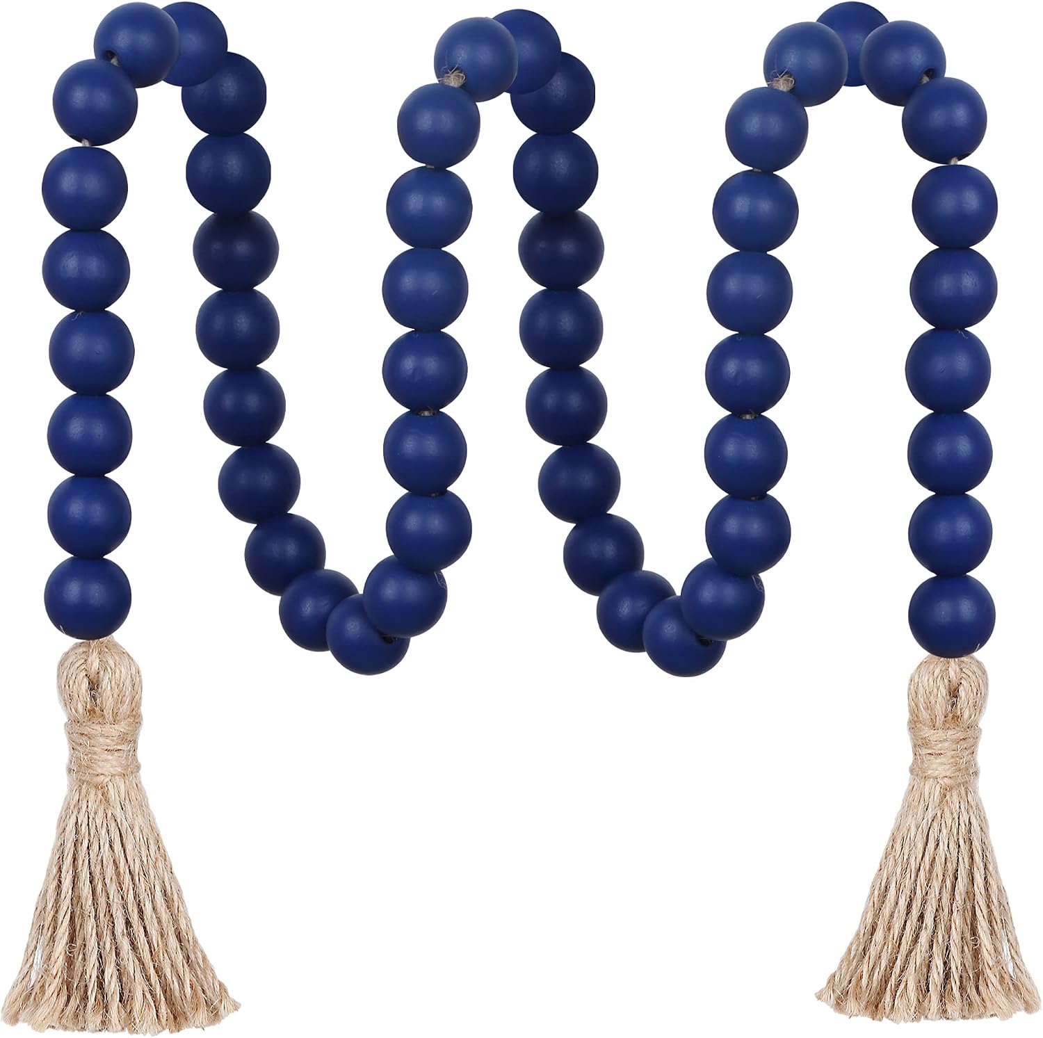 Meplait 39in Wood Bead Garland Farmhouse with Tassels,Versatile Prayer Beads Boho Chic Wall Hanging Home Decor (Navy Blue)