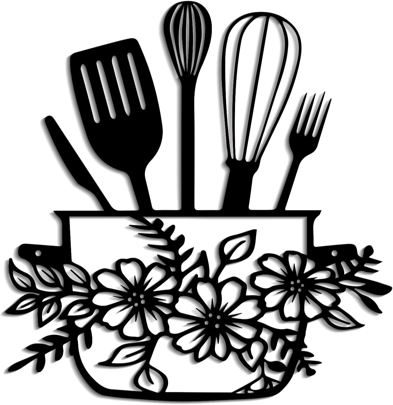 DUOOLN Metal Kitchen Signs Wall Decor, Modern Kitchenware Line Art, Rustic Home Hanging Pictures Country Farmhouse Sign For Mardi Gras Easter Dining Room – Black