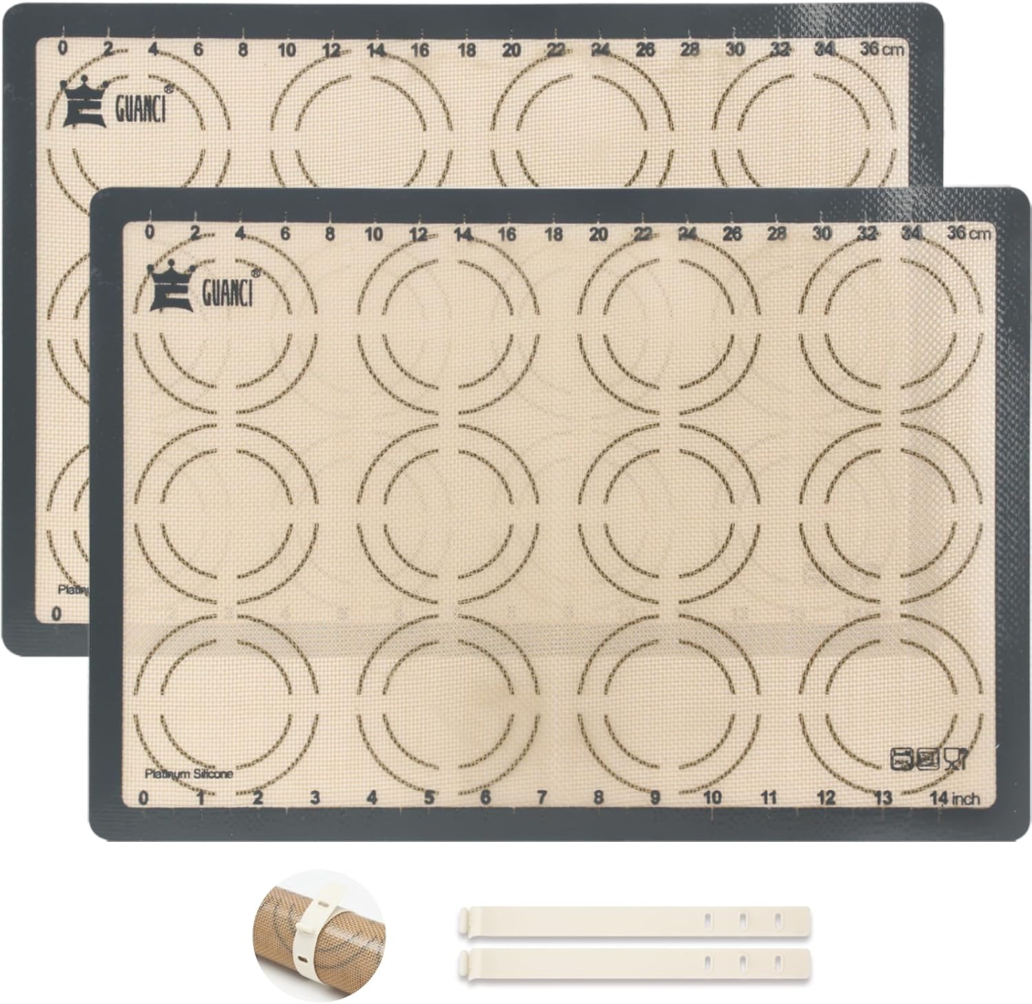 GUANCI 2 Pack Silicone Baking Mats, 11.6″ x 16.5″ Each, 0.7mm Thick, Food Grade Non-Stick Reusable Baking Mats & Baking Sheet Liners for Cookies, Macarons, Bread, Pizza & Pastry