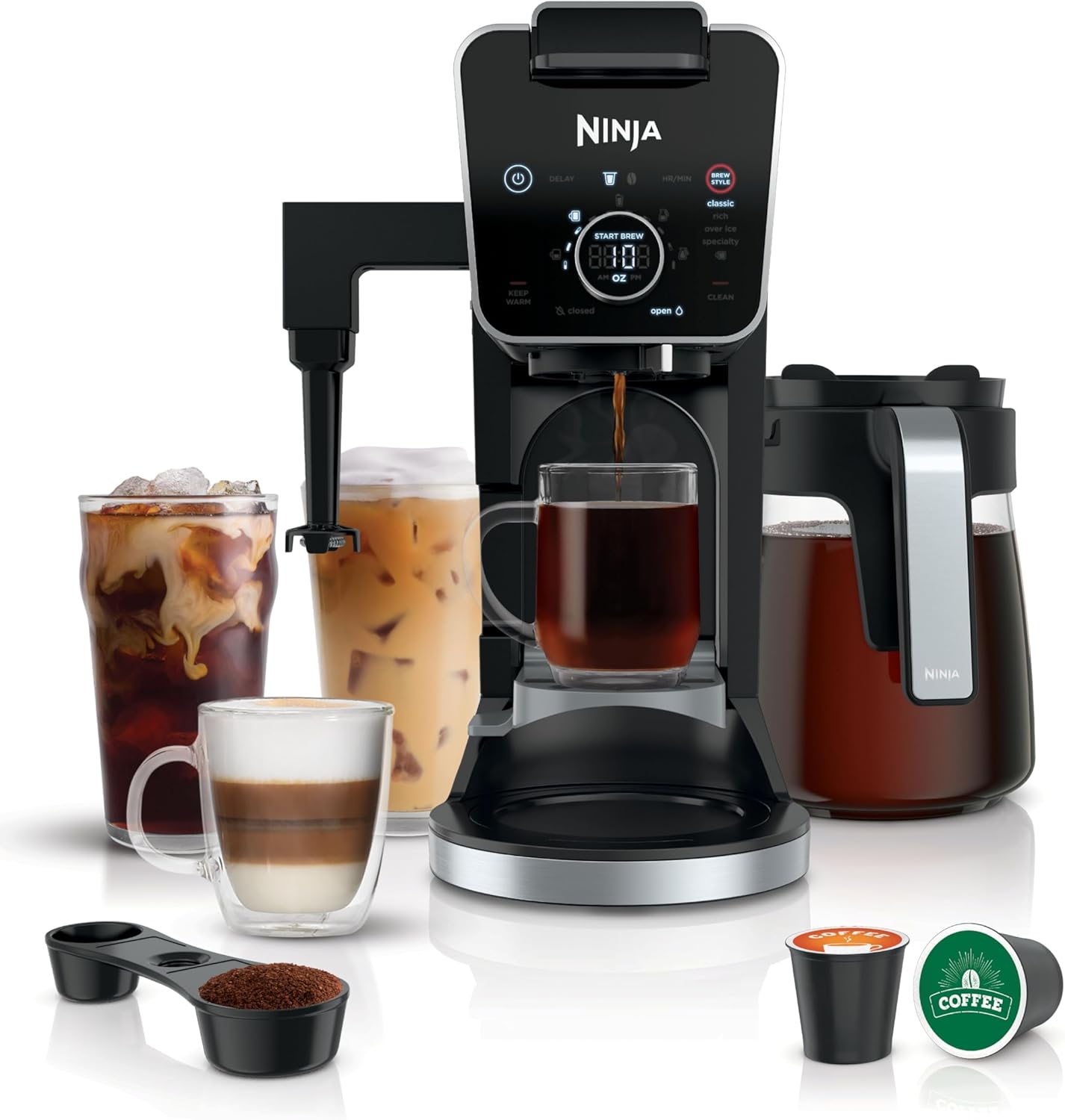 Ninja Specialty Drip Coffee Maker | DualBrew™ Pro Specialty Coffee Machine w/ Frother, Paper Filter | Brew with Pods & Grounds, K Cups Compatible | 4 Brew Styles, 13 Cup to Pot Sizes | Black, CFP301