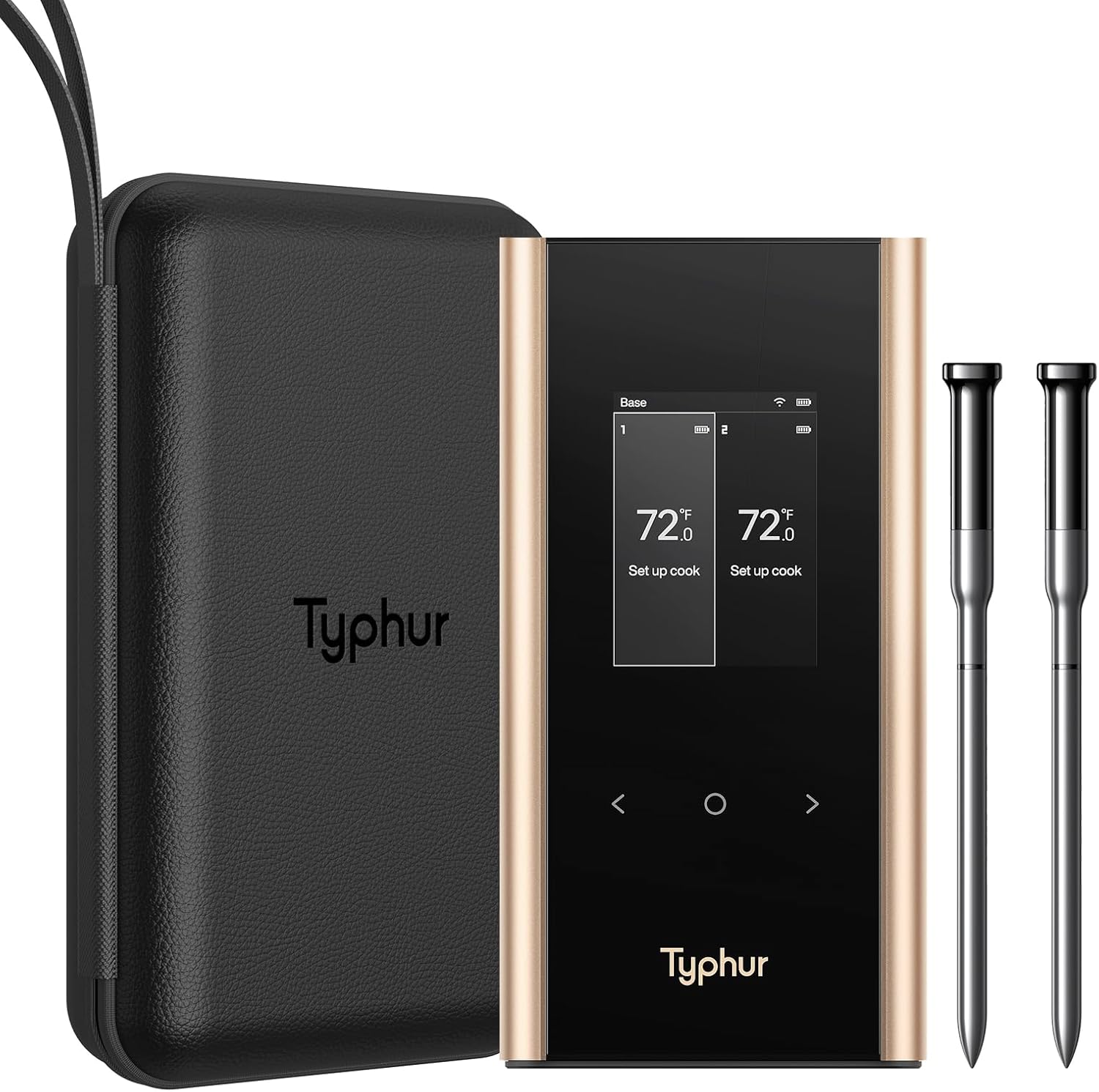 Typhur Sync Gold Dual Wireless WiFi Meat Thermometer with Carrying Case, 2 Slim Probes, 6 Sensors, 10x Stronger Signal, ±0.5℉ Accuracy, Smart Base, Reliable Reading for Grill BBQ Oven Smoker Air Fryer