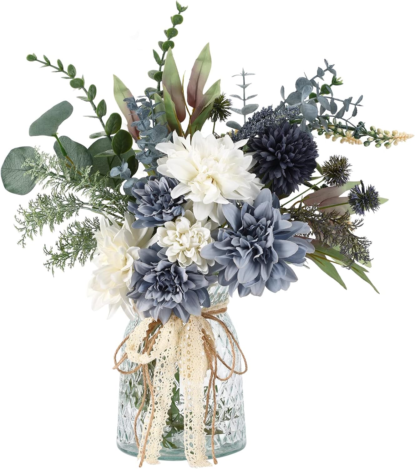 CEWOR Fake Flowers in Vase, Artificial Flowers Arrangement in Vase, Fake Floral Table Centerpieces Decor for Kitchen Farmhouse Coffee Table Living Room Bathroom Plant Decor
