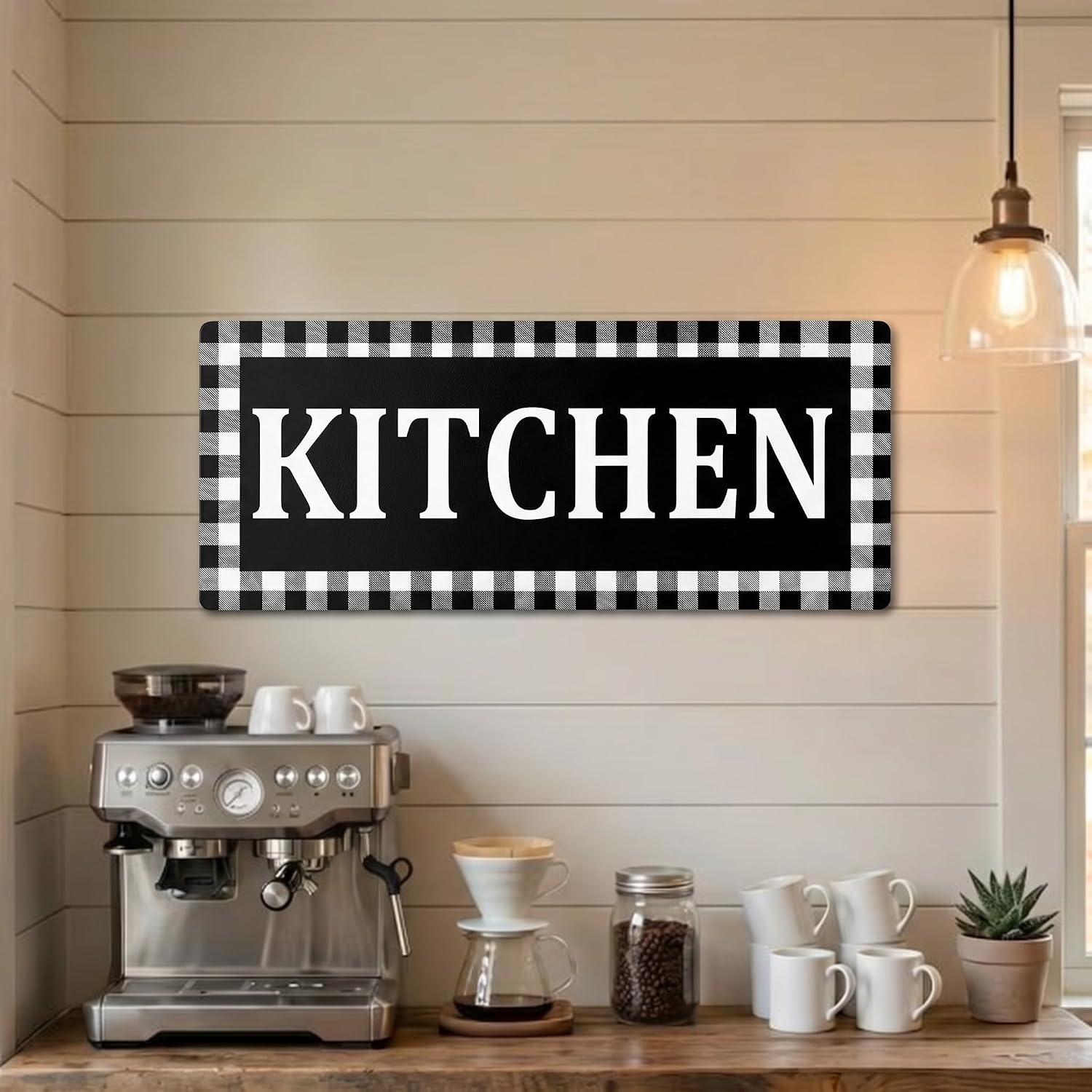 Jetec Kitchen Sign Buffalo Plaid Wooden Black and White Wall Decor 13.8″ x 5.1″ Rustic Checkered Wall Sign Vintage Farmhouse Kitchen Decor for Home Pantry Dining Room Restaurant Coffee Shop