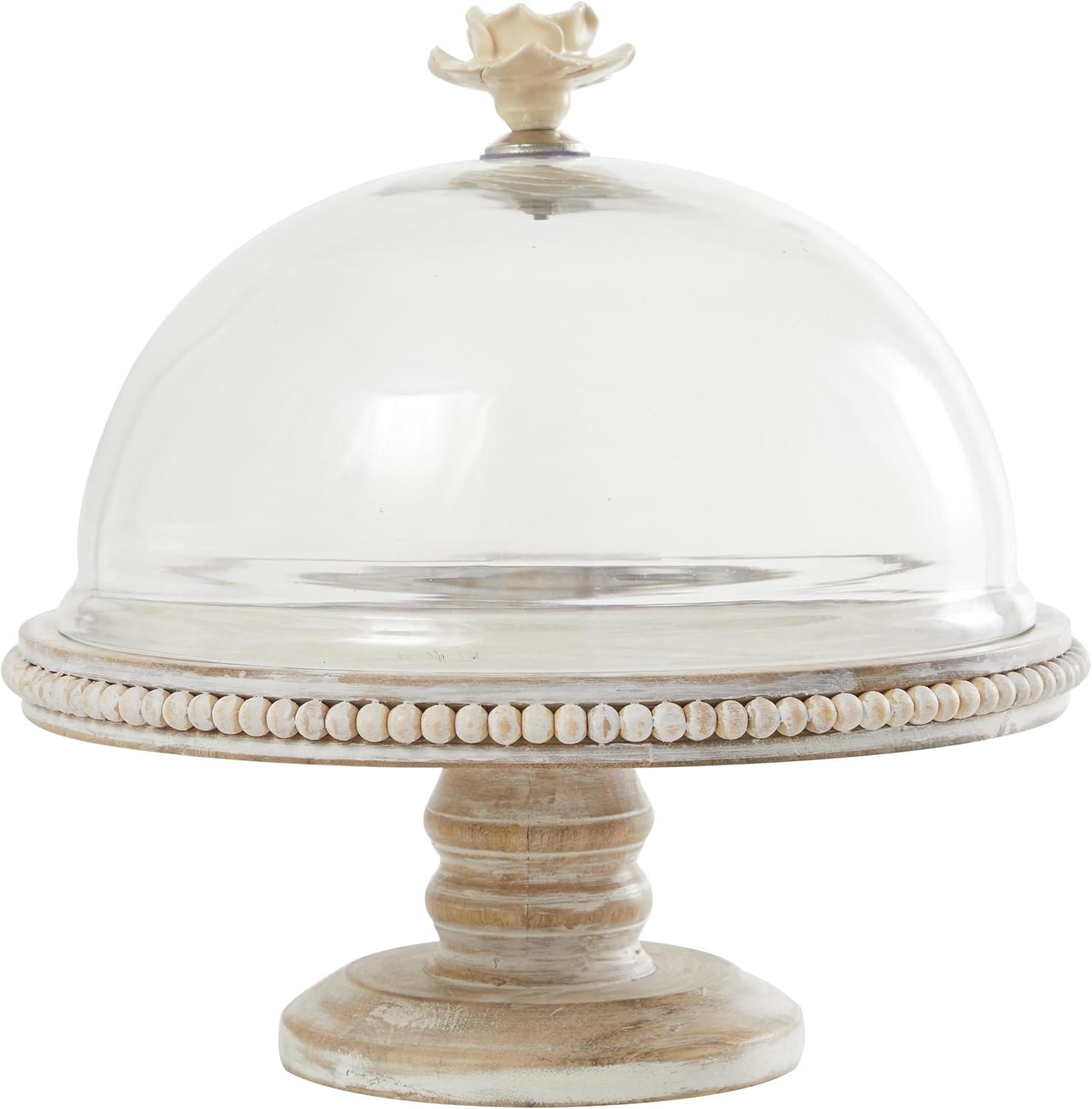 Deco 79 Mango Wood Decorative Cake Stand Cake Plate with Glass Dome, Stand 12″ x 12″ x 12″, Cream