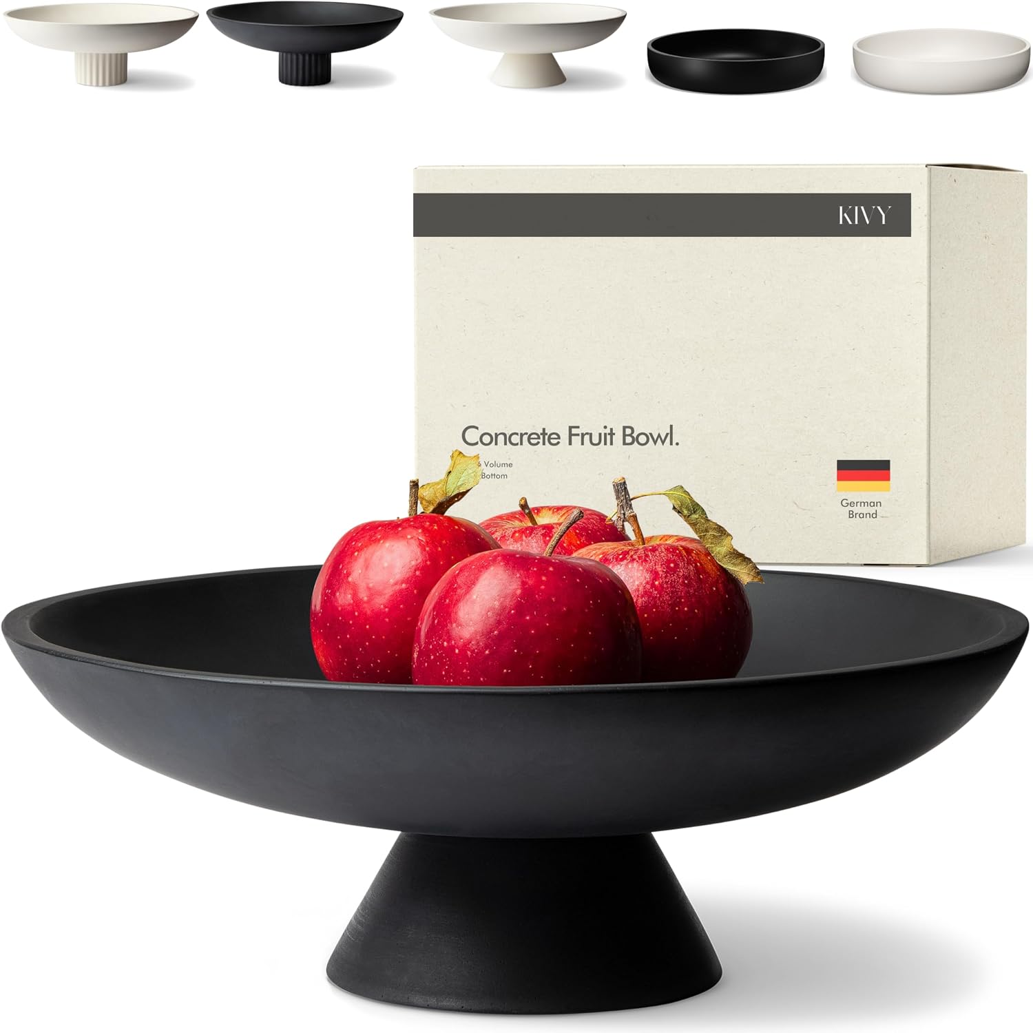 KIVY Concrete Fruit Bowl for Kitchen Counter – Large Decorative Bowl for Home Decor – Modern Key Bowl for Entryway Table – Pedestal Bowl – Fruit Basket for Home Decor – Black Fruit Bowl Decor