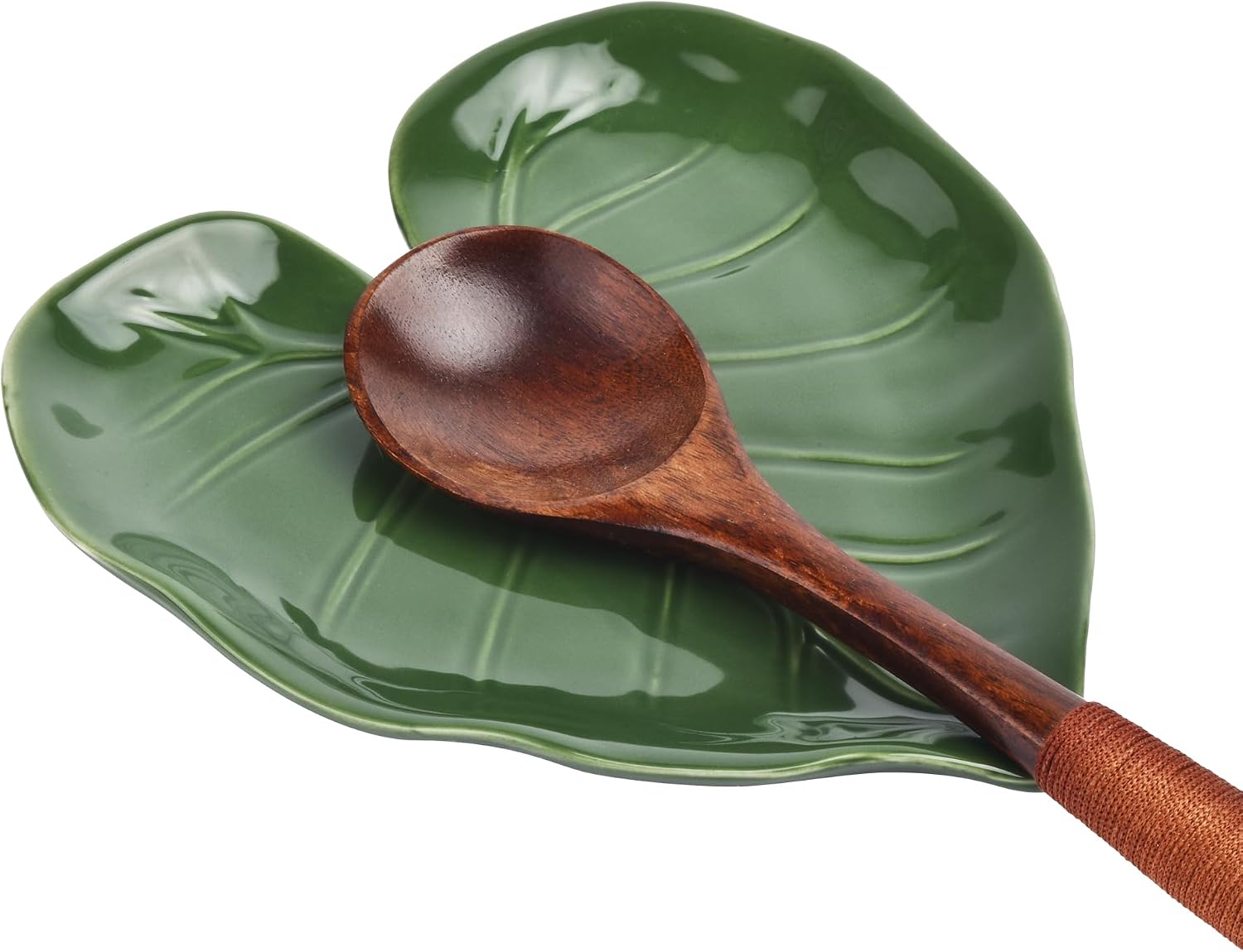 Cute Green Leaf Shaped Ceramic Spoon Rest for Stove Top,Spoon Holder for Kitchen Countertop Decor,Cooking Kitchen Spoon Rest Spatula Rest Utensil Rest,Green