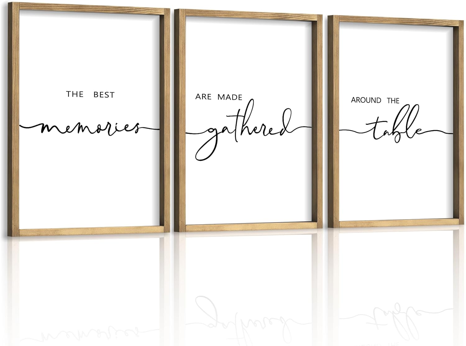 Houmury Set of 3 Framed Wall Art Memories Around the Table Farmhouse Wall Decor 11”x14” Kitchen Wall Decor for Dining Room Decor Wood Signs (Brown, 11 * 14″)