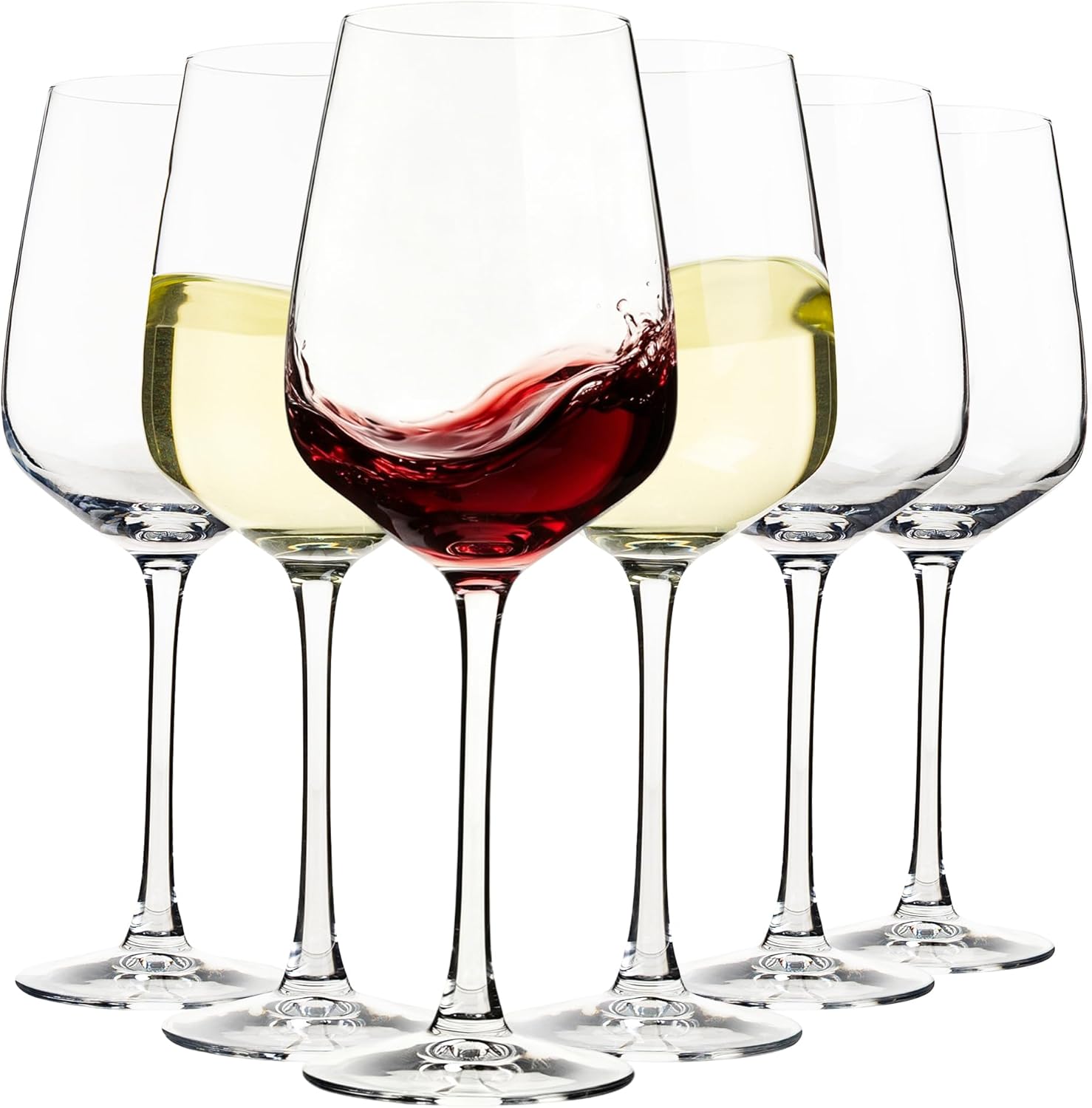 15oz Wine Glasses Set of 6, Thickened Stemmed Glasses for Red/White Wine, Heavy Base Clear Red Wine Glasses for Everyday, Wine Lovers, Parties, Gifts, Dishwasher Safe, 460ml, 6 Piece Set