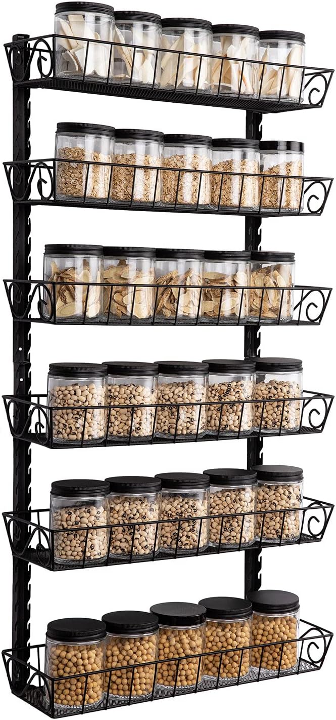 SWOMMOLY Adjustable Wall Mount Spice Rack, 6-Tier Dual-use (Multi-use) Organizer, Black
