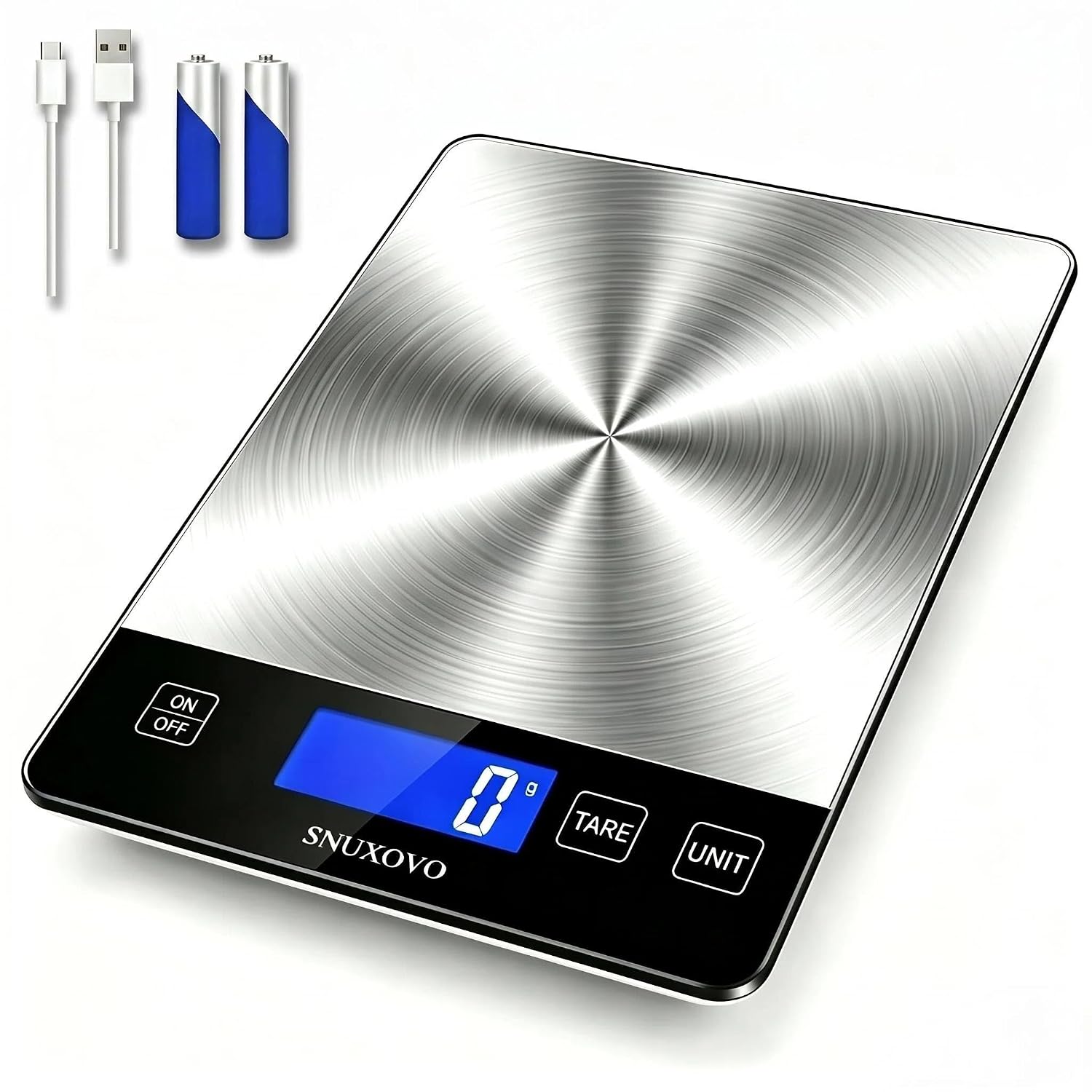Food Scale, 33lb Digital Kitchen Scale, Stainless Steel Waterproof, 1g/0.05oz Precise Graduation, Grams and Ounces, Dual Power (Battery & USB Charging), for Cooking Baking Weight Loss