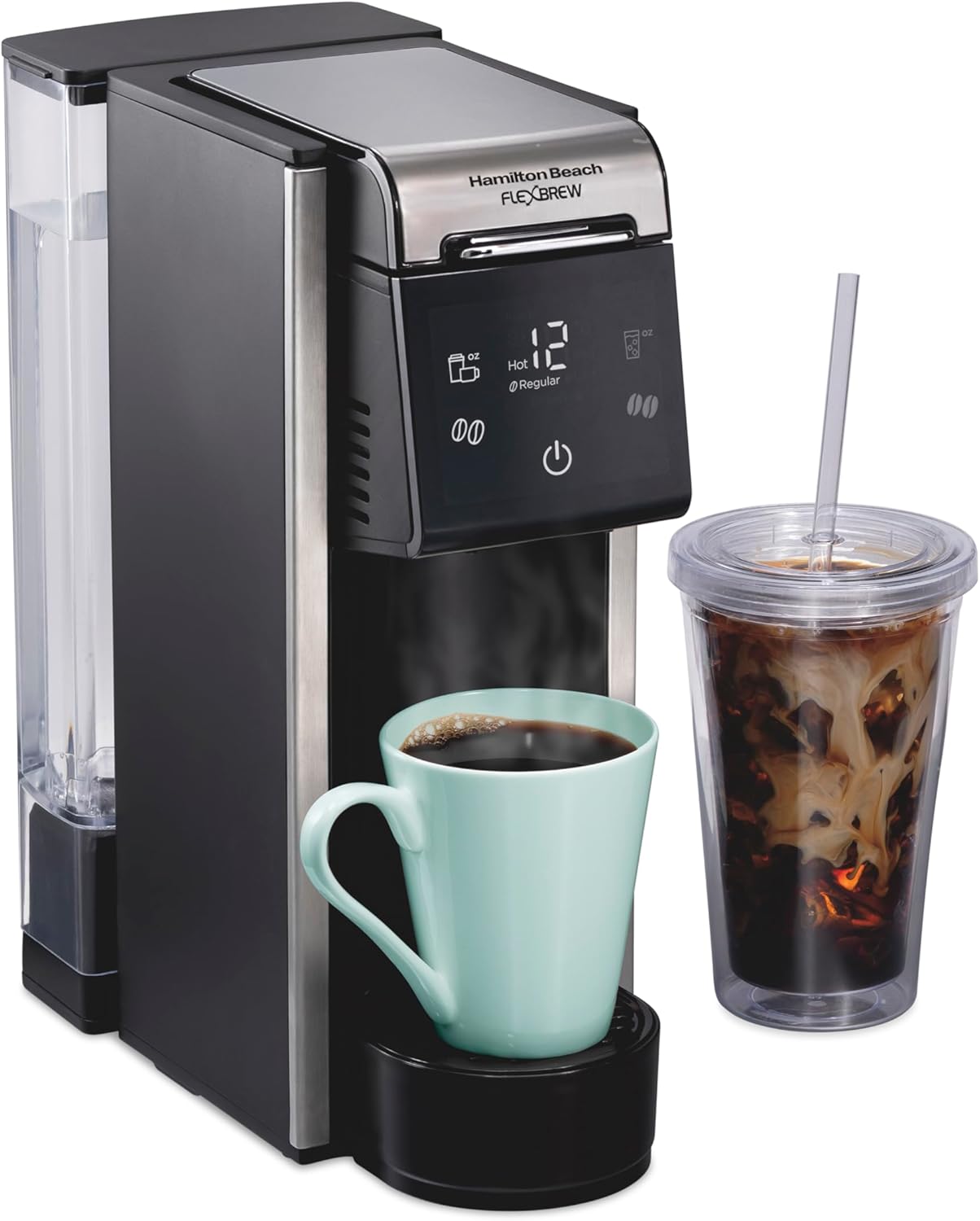 Hamilton Beach FlexBrew Advanced 4-in-1 Single Serve Coffee Maker | Hot & Iced Coffee Maker | Removable 45 oz. Reservoir | Uses Pod Packs & Grounds | Fast Brewing | Black