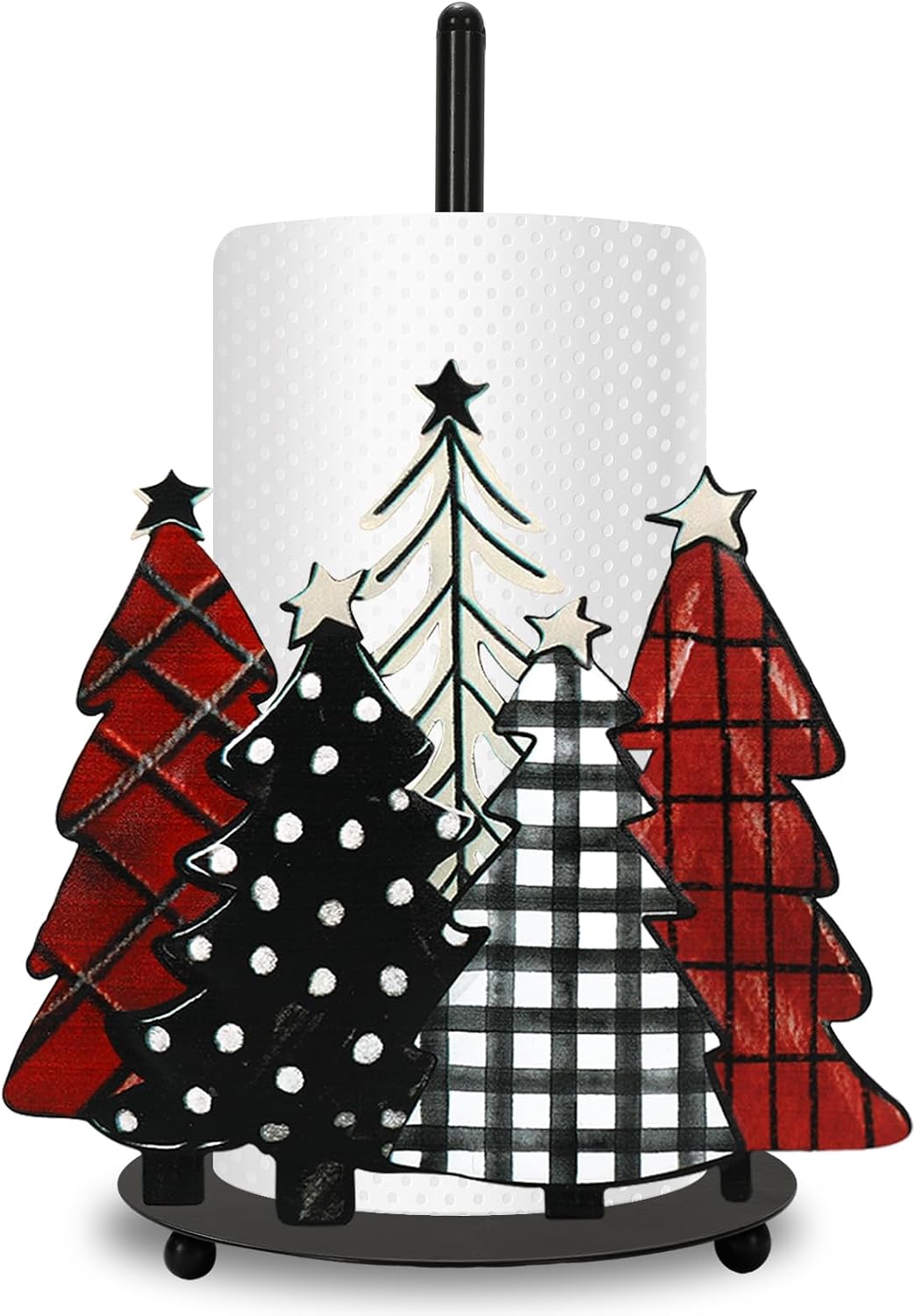 JarThenaAMCS Christmas Paper Towel Holder Waterclor Buffalo Plaid Xmas Tree Kitchen Decor Accessories Large Metal Towel Holder Stand for Winter Home Bathroom Countertop