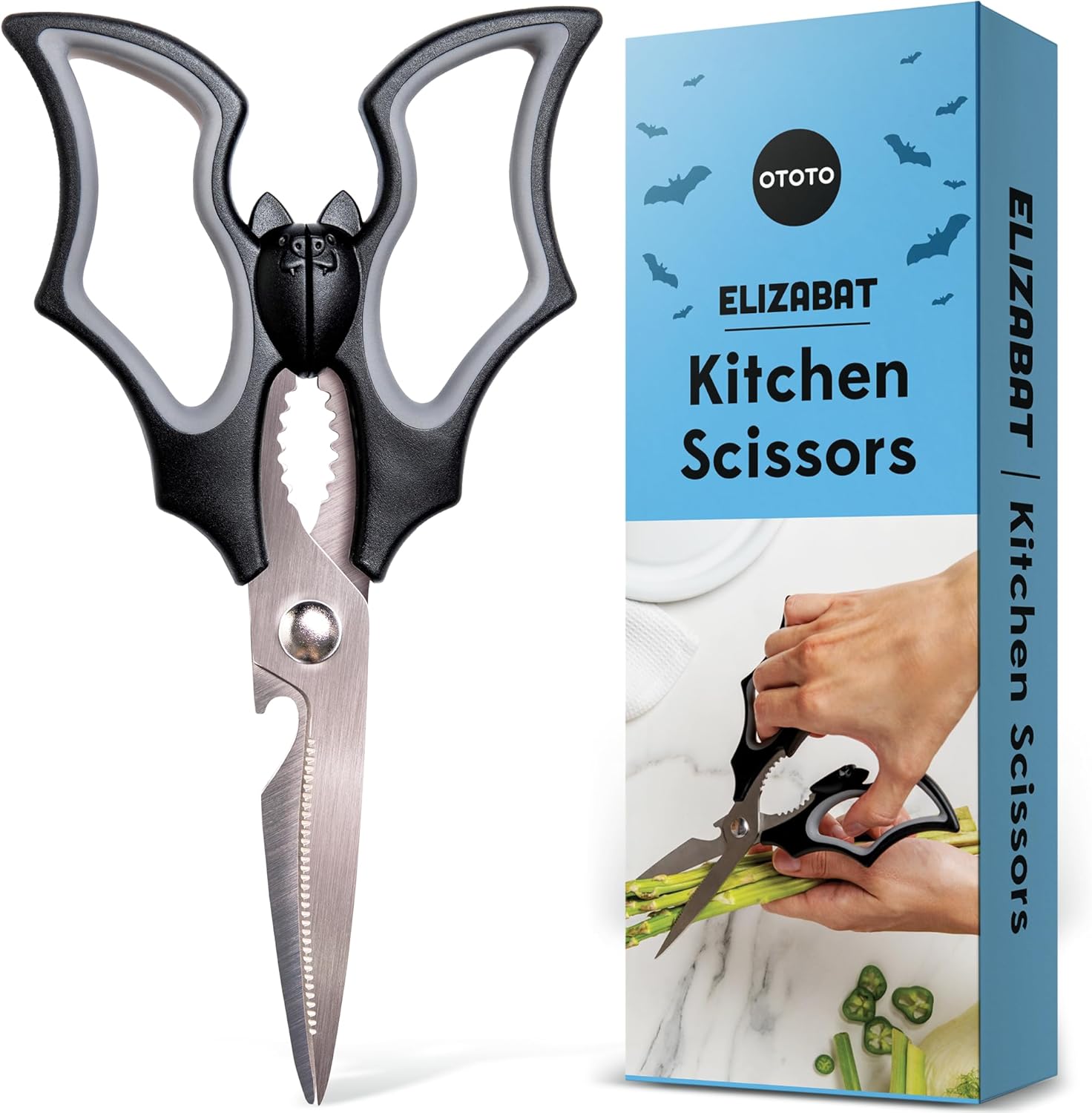 OTOTO Original Elizabat Kitchen Scissors – Halloween Goth Cute Bat Kitchen Shears, Bat Scissors, Gothic Scissors Utensils – Spooky Bats Halloween Gifts, Cute Gadgets, Kitchen Gadgets