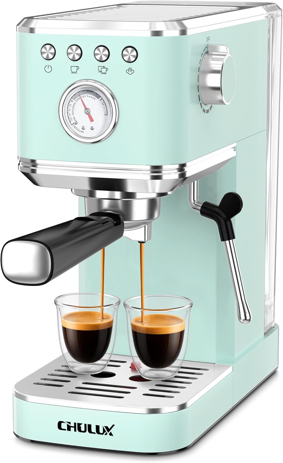 CHULUX Slim Espresso Machine with Milk Frother, 20 Bar Professional Italian Pump Espresso Coffee Machine for Home Cappuccino & Latte Maker, Stainless Steel, Pastel Green