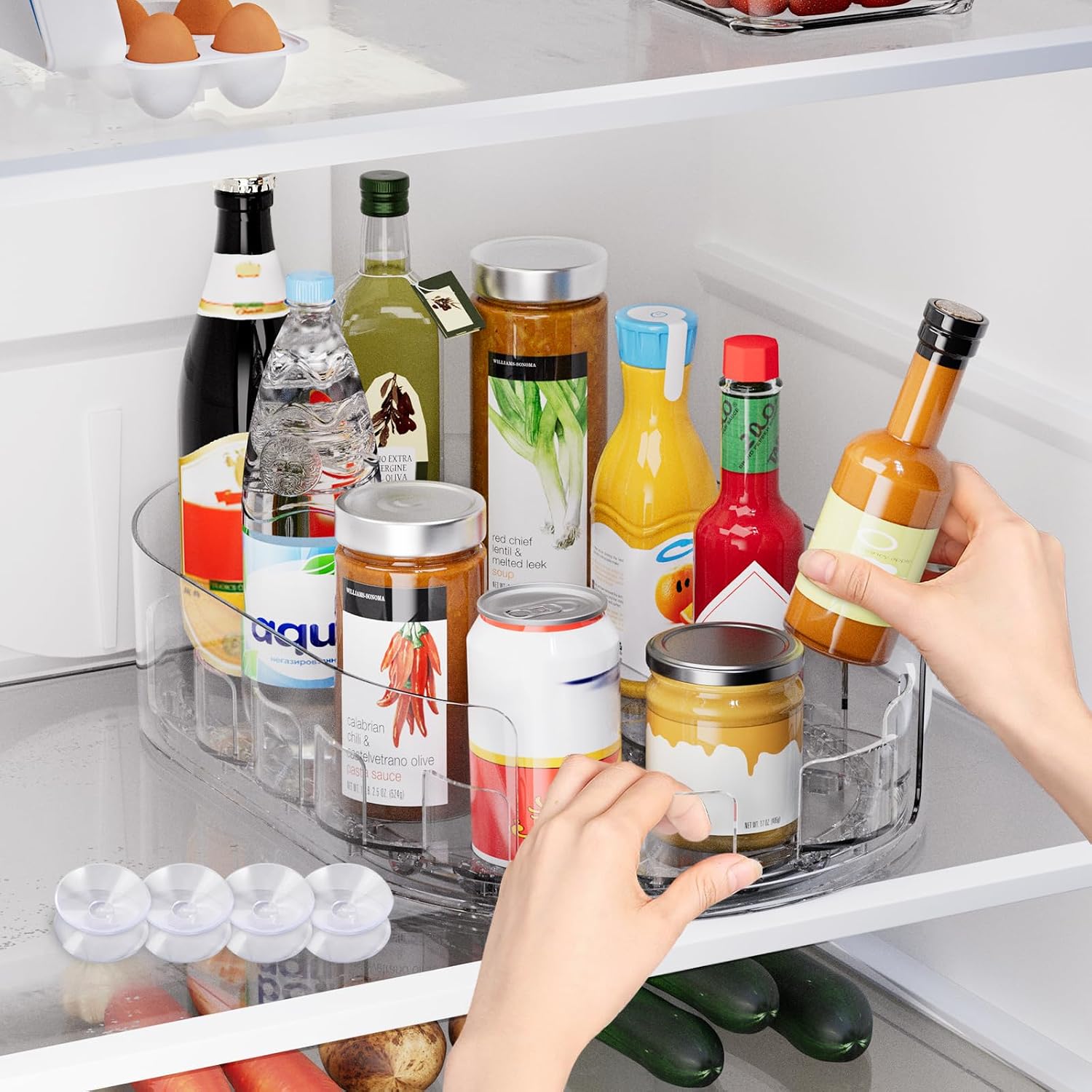 Lazy Susan Turntable Organiser for Fridge, 360°Rotating Spice Racks for Kitchen Cabinet, Fridge and Pantry Organizer, 33 X 7.5cmClear PET Revolving Condiment Holder﻿
