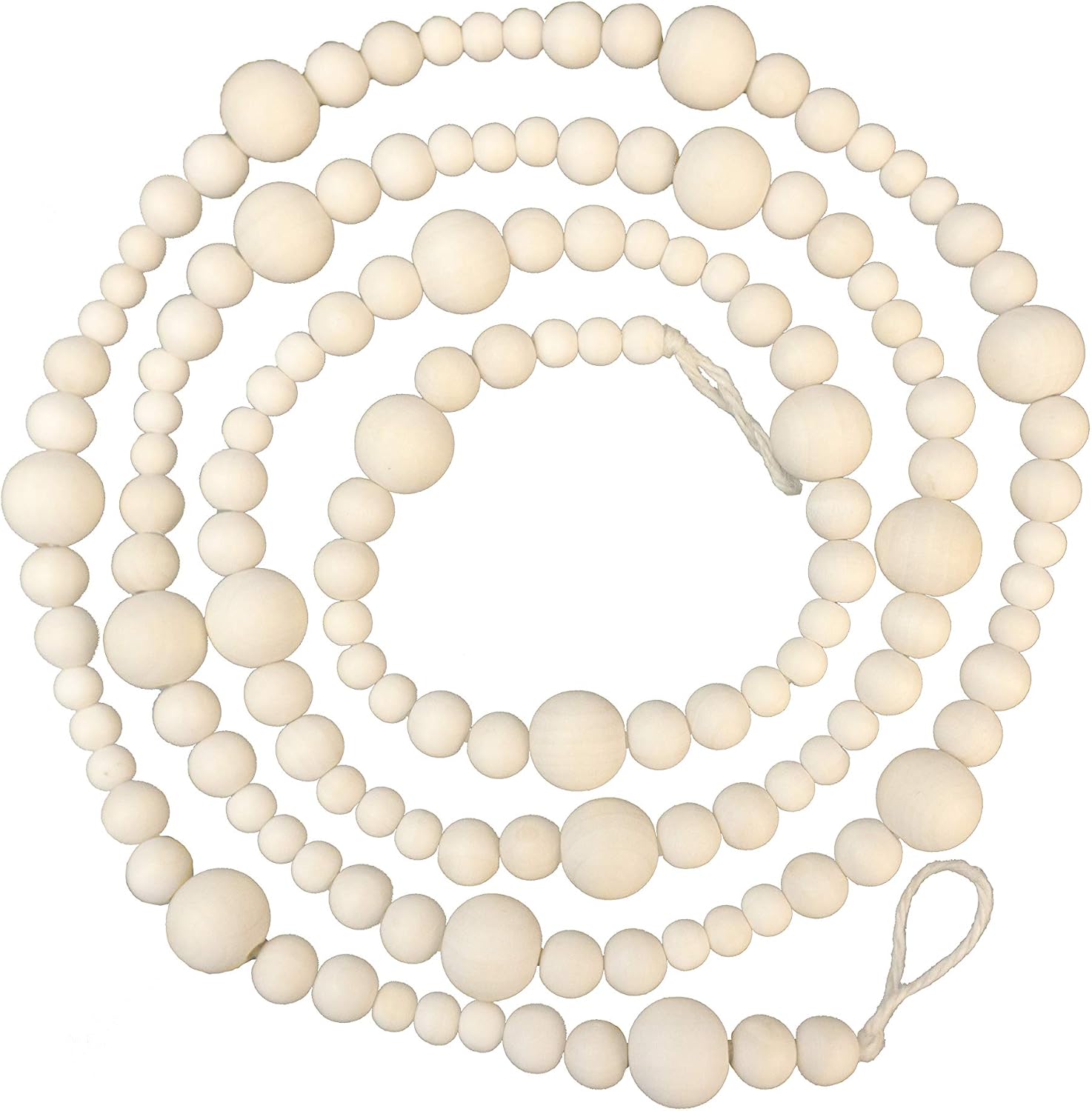 Wood Bead Garland Without Tassels, 84 Inch Natural Wooden Beads Garland, 7 Feet Handmade Boho Decor, Coffee Table Decor