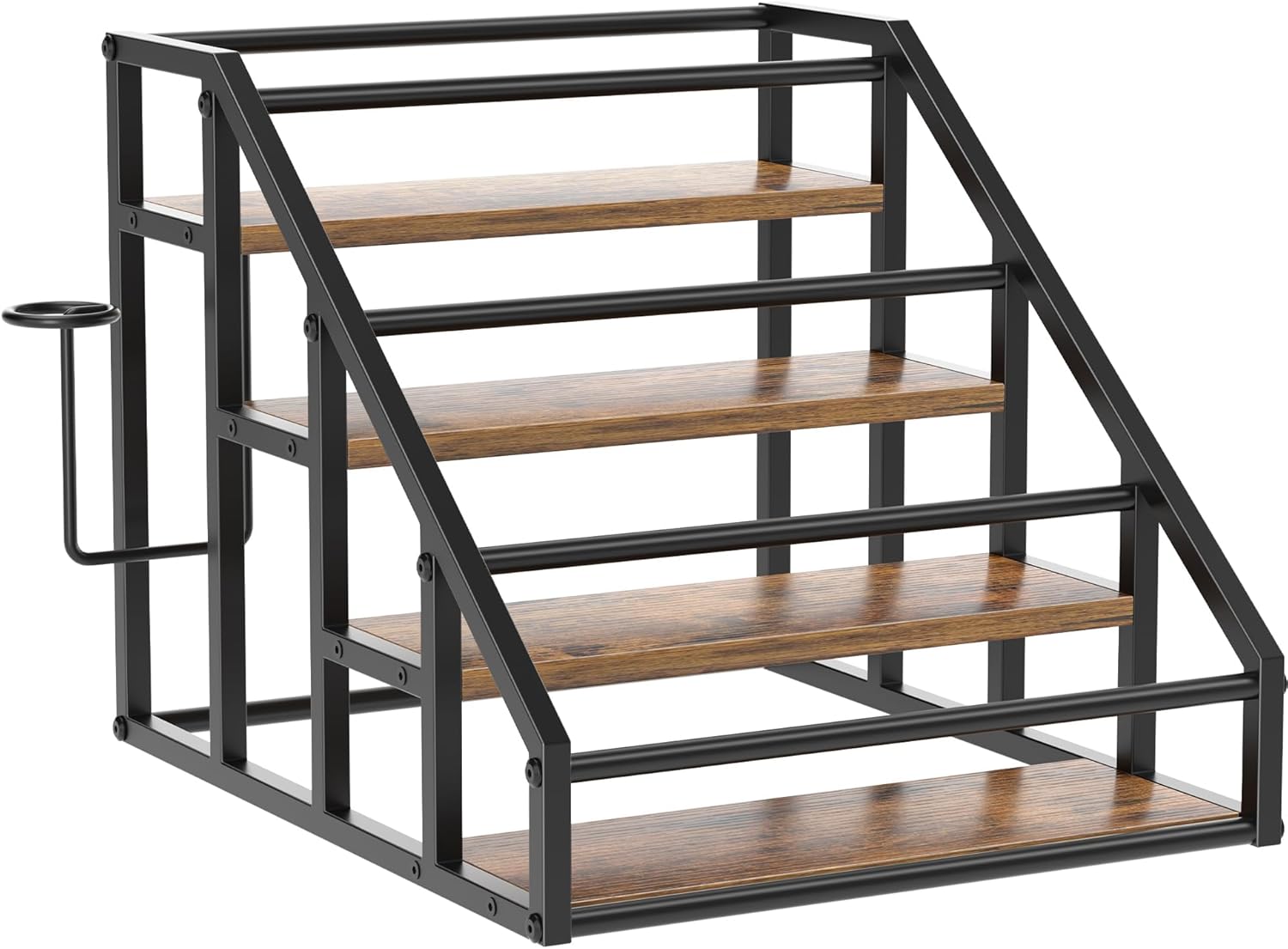 Coffee Syrup Rack Organizer, 4 Tier Countertop Storage Shelves, Kitchen Storage, 16 Syrup Bottle Stand Holder for Wine, Liquor, Kitchen Coffee Station Organizer Rack, 13.8″x16.9″x13.0″, Rustic Brown