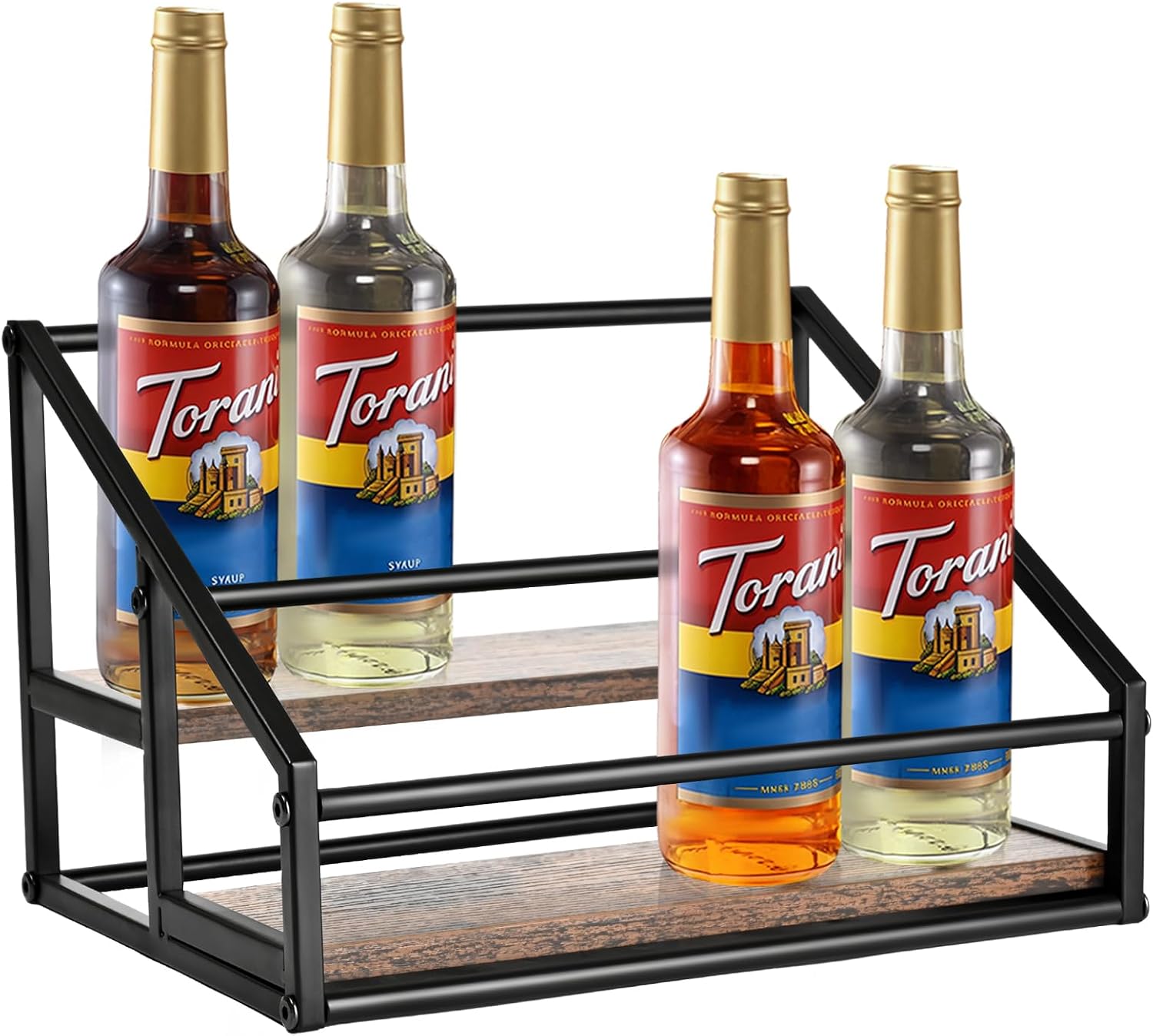 YQBRAO 2-Tier Coffee Syrup Organizer – 8 Bottle Rack for Coffee Bar, Kitchen Station – Stand and Holder for Syrup, Wine, Dressing
