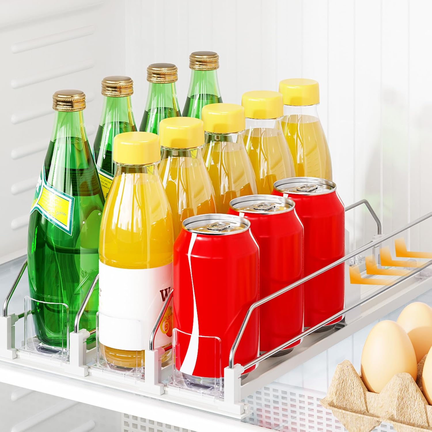 Drink Organizer for Fridge, Automatic Drink Dispenser for Fridge, 12-20oz Soda Can Dispenser for Refrigerator, Soda Can Organizer for Pantry Holds up to 15 Cans, 3 Row