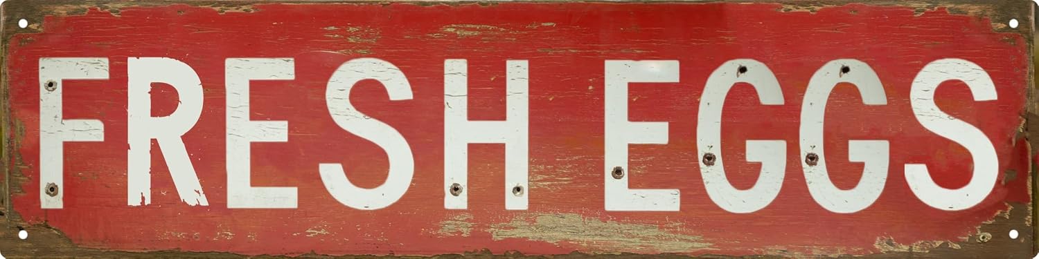 Retro Fresh Eggs Vintage Metal Tin Sign 4×16 in Chicken Farmhouse Wall Decor Rustic Red & Distressed Design Perfect for Kitchen Porch or Bedroom Unique Holiday Gift