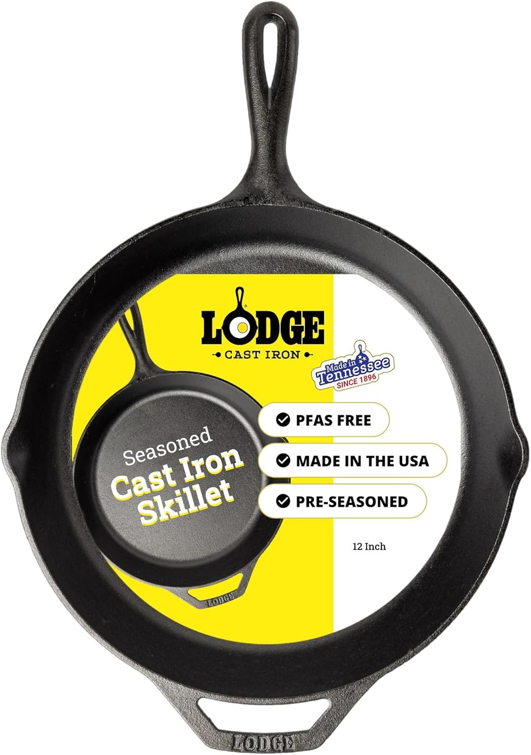 Lodge Seasoned Cast Iron Skillet 12 Inches – PFAS-Free, Non-Toxic Cookware – Use with an Oven, Stove, Grill, or Campfire – Naturally Non-Stick & Oven Safe | camping-cooking-utensils