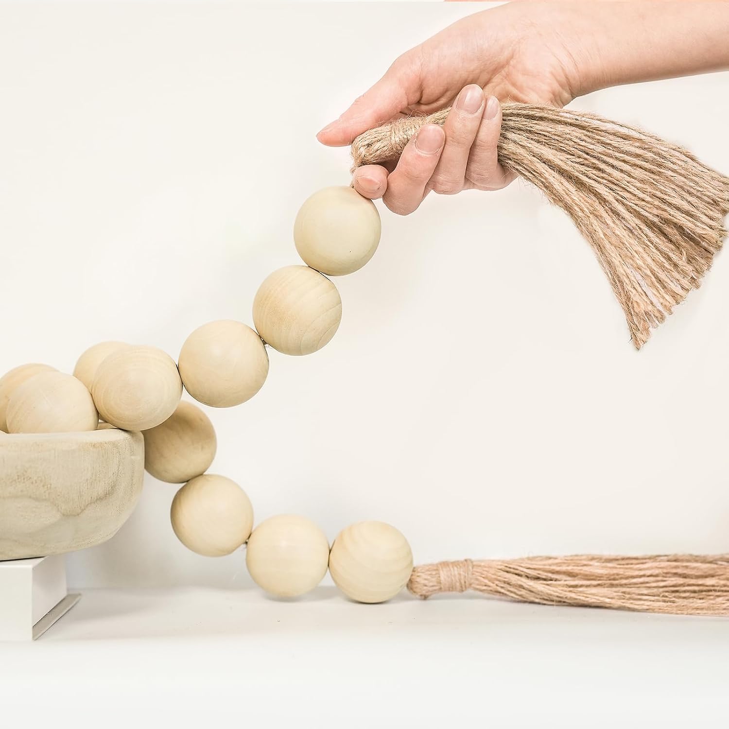 Extra Large Wood Bead Garland with 1.6″ Diameter Wood Beads, Wooden Beads Garland with Tassels, Decorative Beads, Farmhouse Beads Home Decor (Nature Beige, 41 Inches)