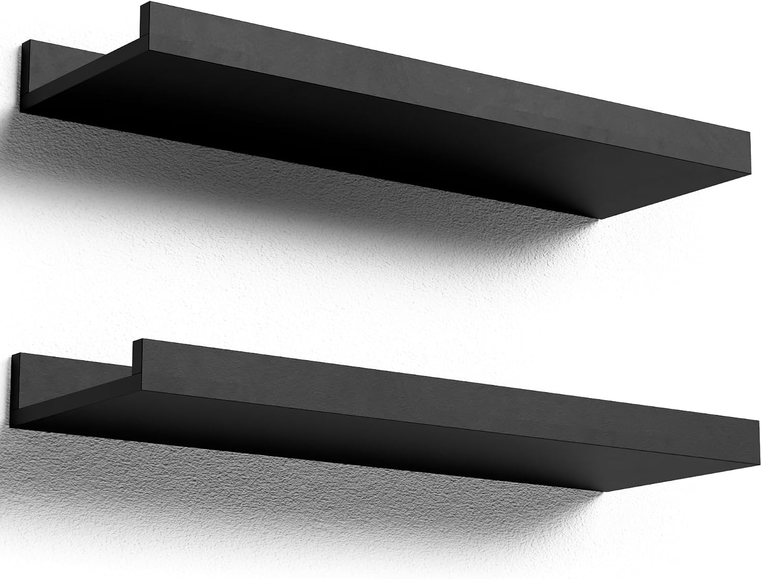 Boswillon Floating Shelves Wall Mounted Set of 2, Modern Black Wall Shelves for Storage with Lip, Display Picture Ledge Shelf for Wall Decor Bedroom Living Room Bathroom Kitchen