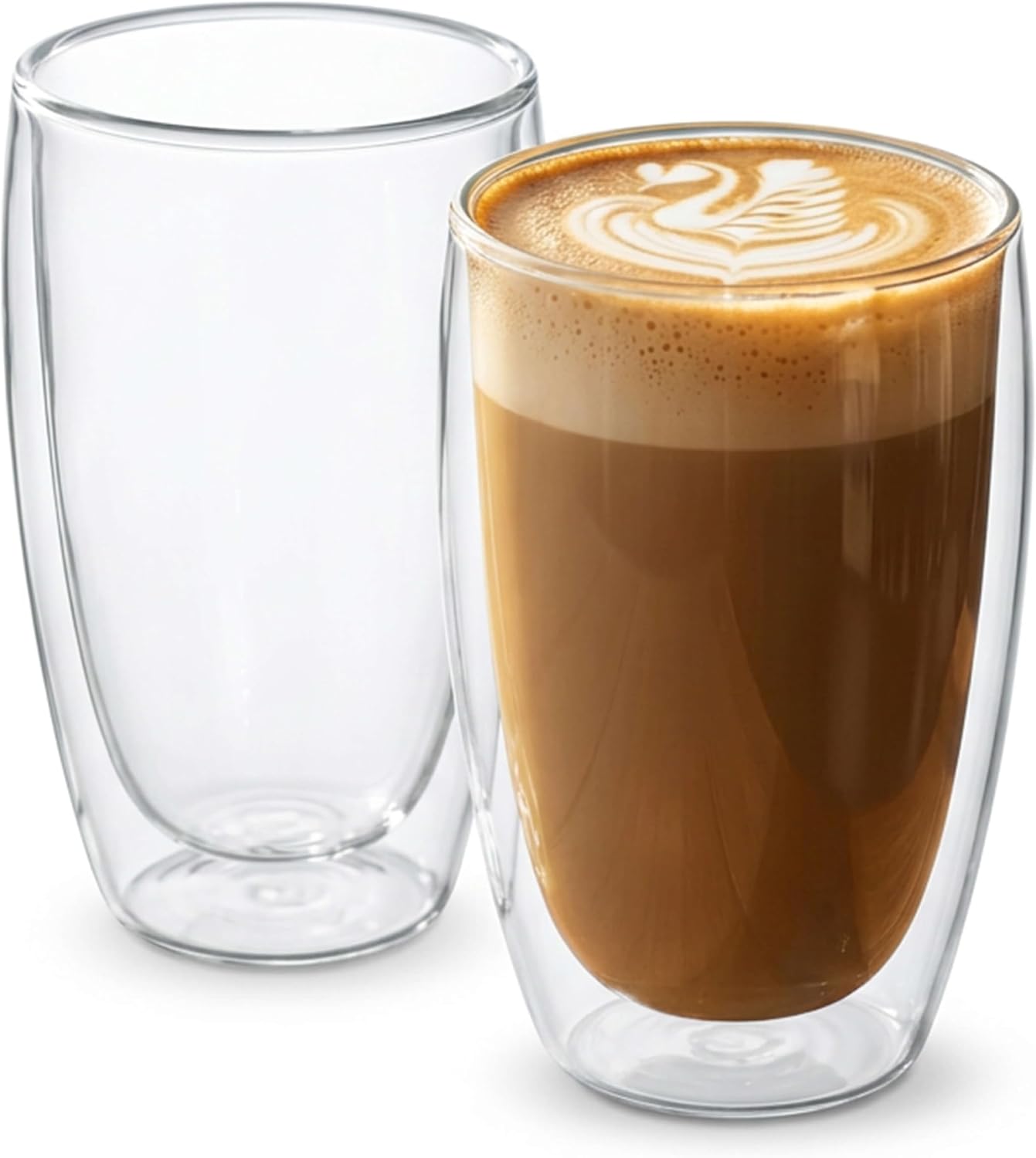 DOPUDO 17oz Double Wall Glass Coffee Mugs Set of 2, Insulated Coffee Mug, Clear Borosilicate Glass Coffee Cups for Cappuccino, Tea, Lightweight and Microwave Safe