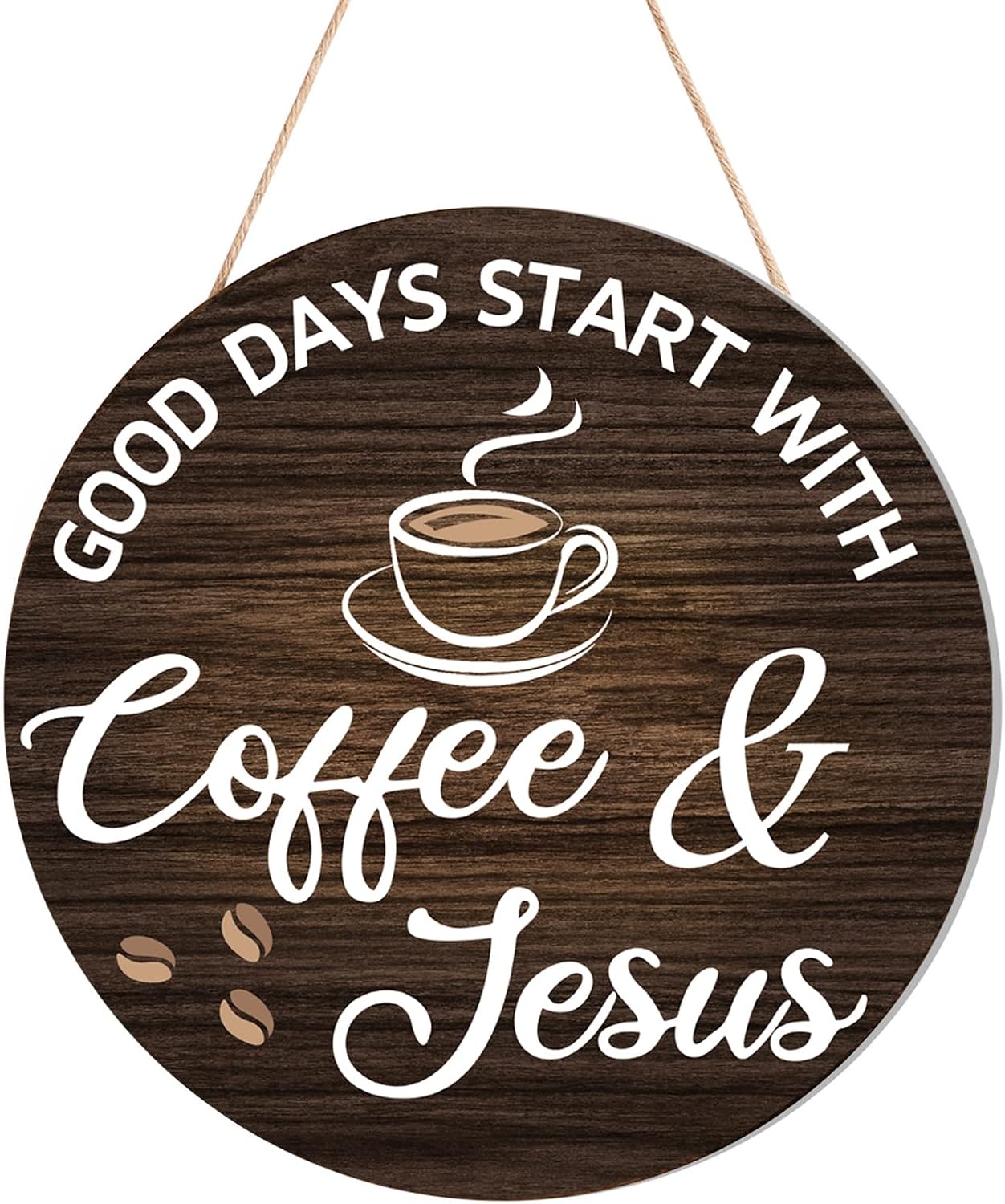 HMASYO Wood Coffee Signs, Good Days Start with Coffee & Jesus, Wood Farmhouse Wall Sign Bar Decor for Kitchen, Home, Office, Cafe Station Housewarming Gift, 12” x 12”