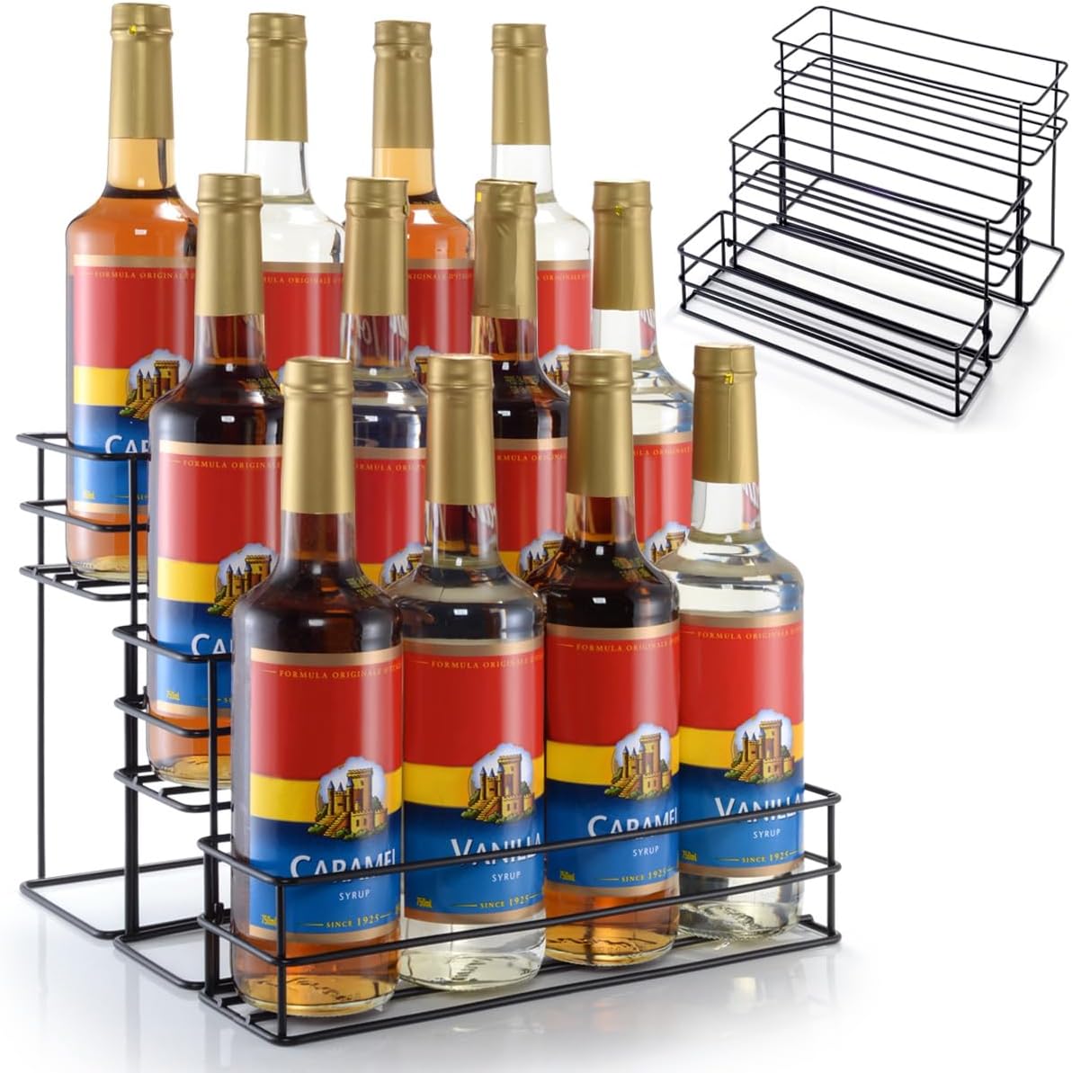 kimilus 12 Bottle Capacity Coffee Syrup Organizer 3 Tier Coffee Syrup Stand Shelf for Coffee Bar Kitchen Small Wine Rack for Bar Family Storage for Syrup Wine Dressing