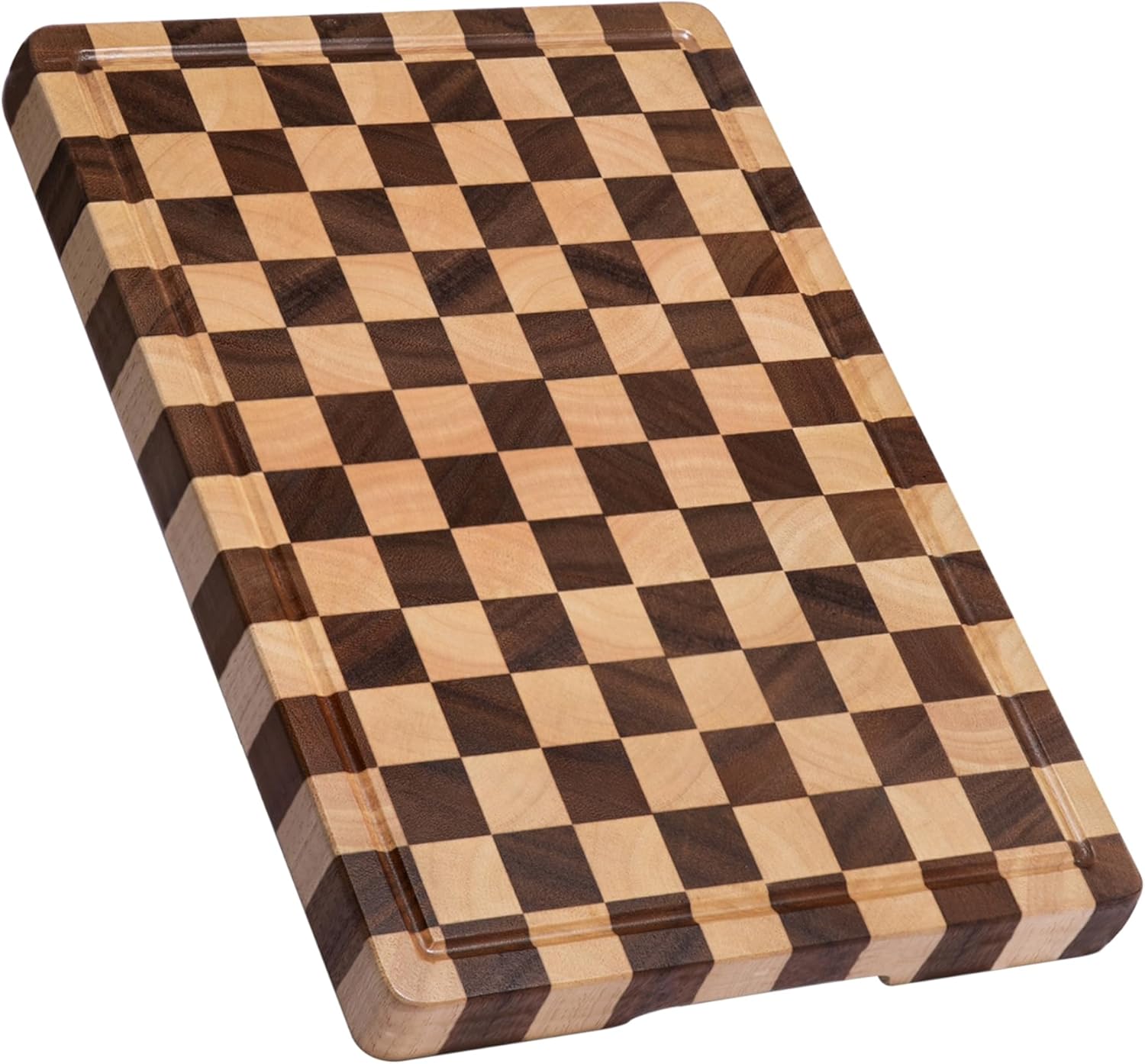 THETCHRY Cutting Boards for Kitchen, Checkered Cutting Board Upgraded, Acacia Wood Chopping Board with Juice Grooves & Handles, Large Butcher Block Serving Tray with Gift Box, 17″X12″X0.8″