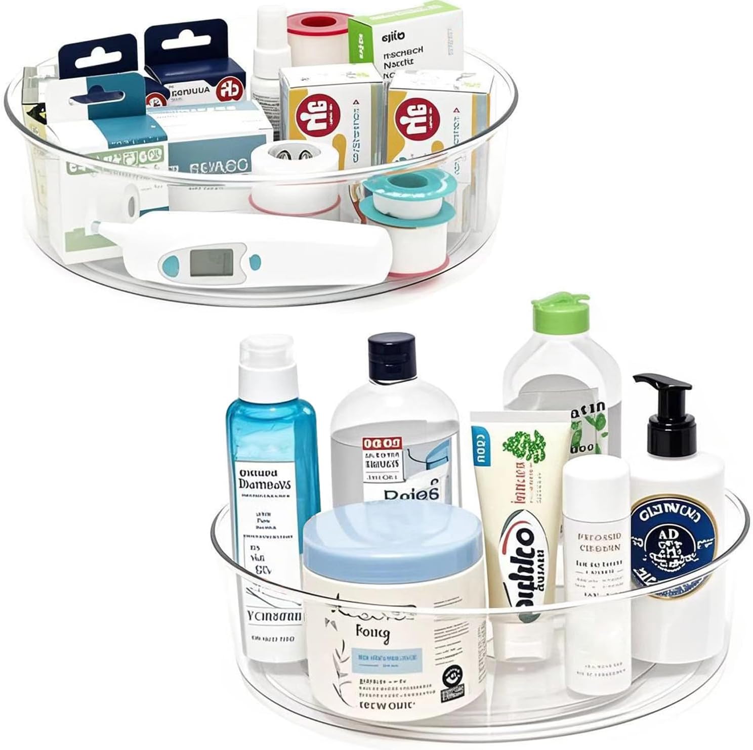 2 Pack Lazy Susan 11.5″ Inch Turntable Organizer Organization Storage Container Bins Spice Rack Cabinet Rotating Condiment for Pantry Countertop Kitchen Vanity Bathroom Jewelry Holder Clear