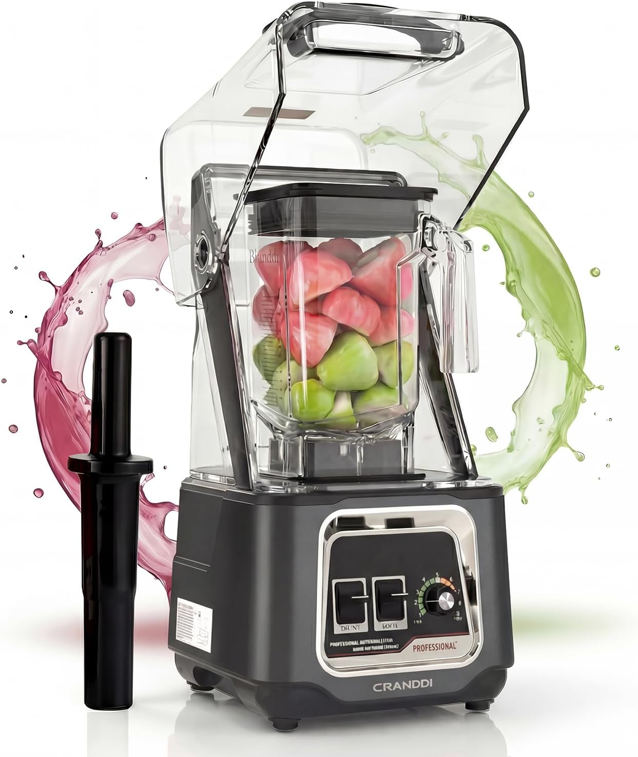 CRANDDI Professional Smoothie Blender, 2200W Commercial Soundproof Quiet blender with Removable Soundproof Shield for Crushing Ice, MilkShakes, Puree, Self-Cleaning, 50oz 110V K80 (Grey)