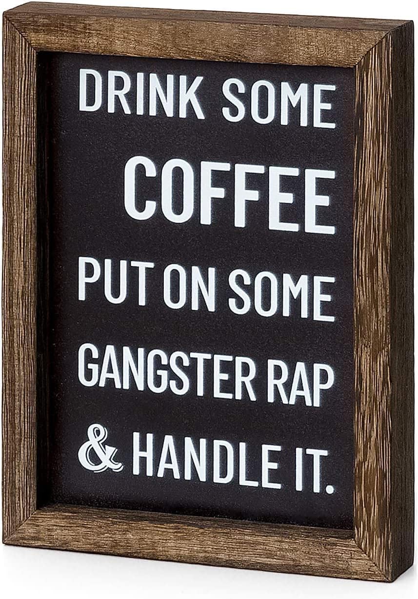 Mkono Coffee Signs Decor 2 Sides with Different Sayings Rustic Wood Sign, Farmhouse Table Decor for Office, Home, Bar,Wall