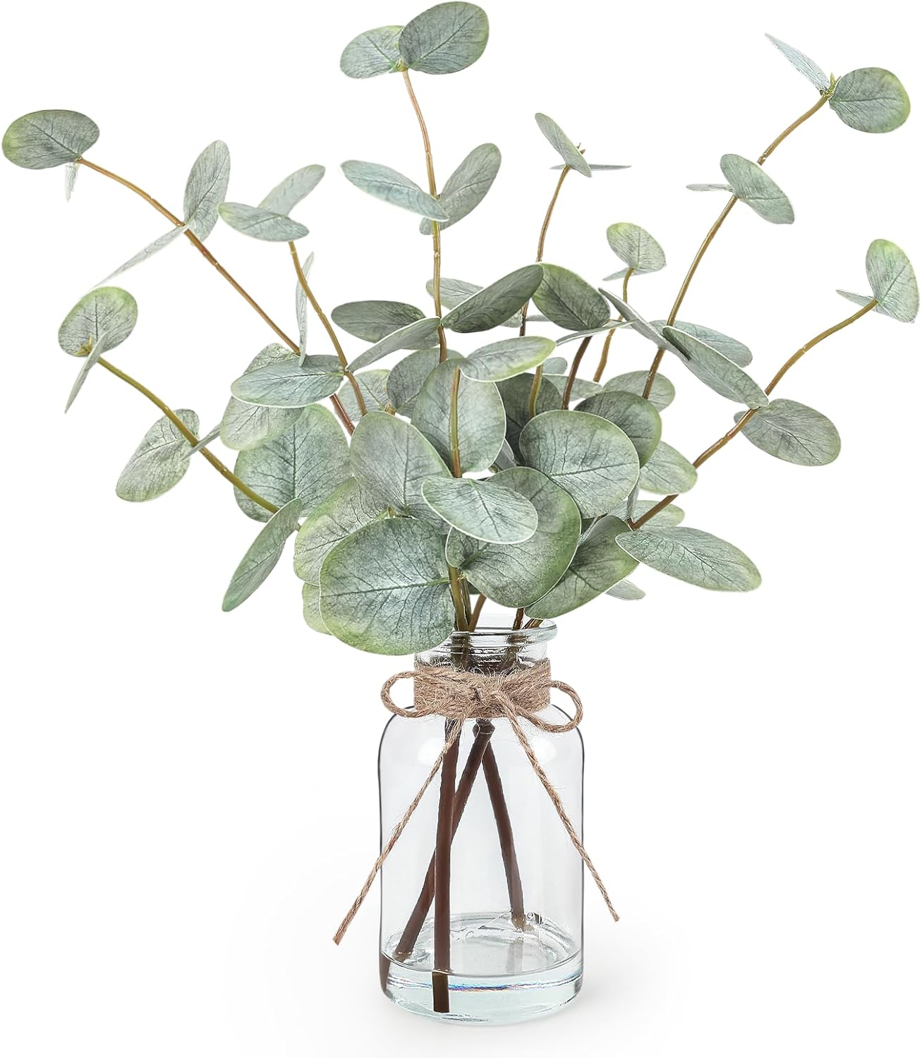 Bessol Artificial Eucalyptus Stems in Glass Vase with Faux Water, 13.5″ Fake Plants for Home Decor, Coffee Table Centerpieces, Office, Bathroom & Farmhouse Weddings – Faux Greenery Plants Decorations