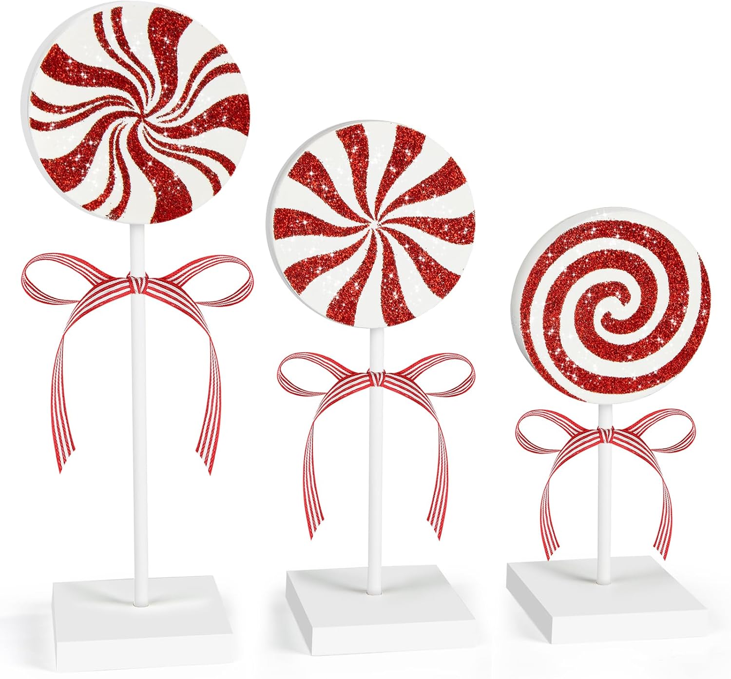 3 Pieces Christmas Table Decorations Wood Candy Set, Red Christmas Tiered Tray Decor,Rustic Candy Table Decorations for Home Tables(Cute)