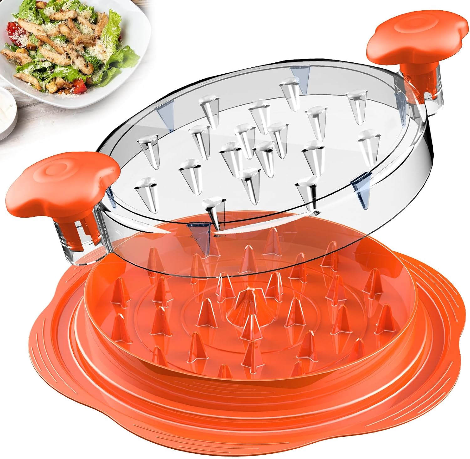 SURETIVIAN Chicken Shredder Tool Twist Large Chicken Breast Shredder with Brush&Fork, Visible Meat Shredder Machine, Anti-Slip Strip, Ergonomic Handle, BPA Free, Suitable for Pork Beef Chicken（Orange)