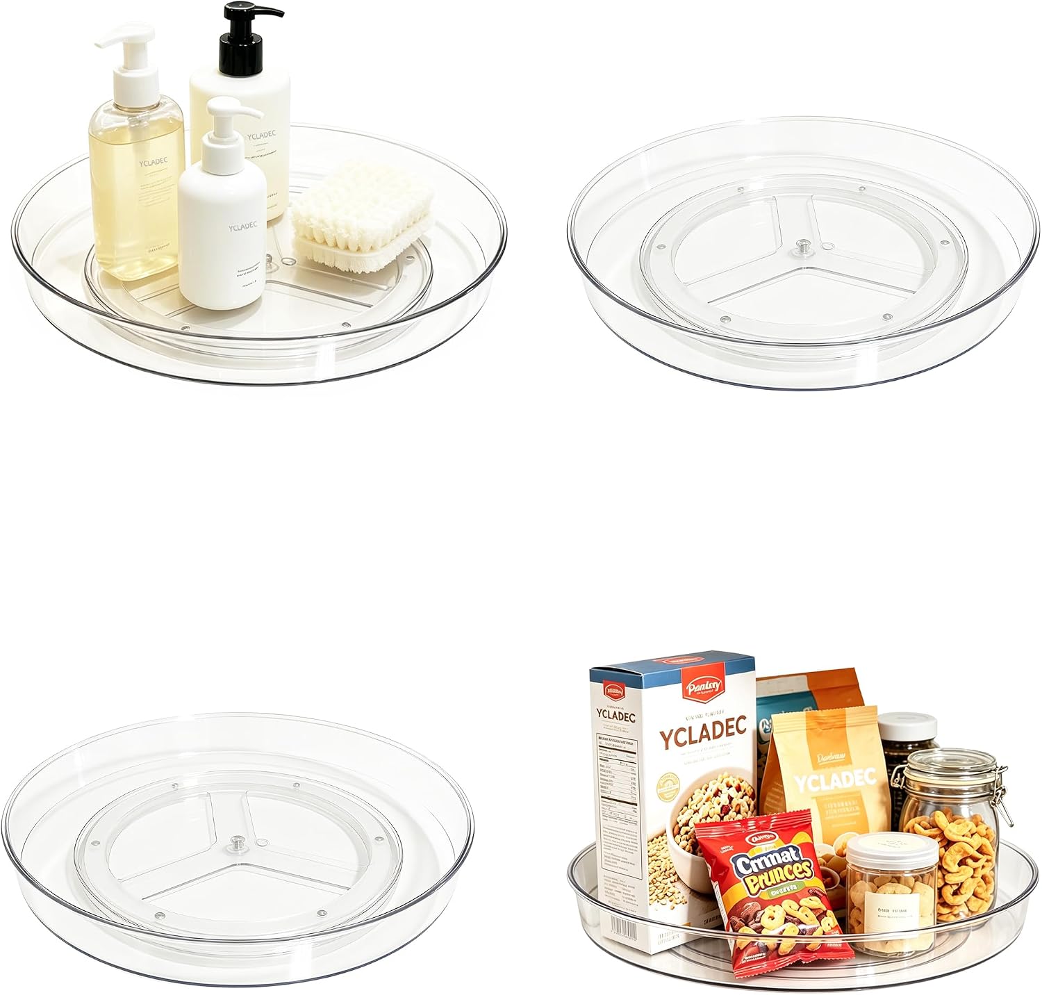 4 Pack Lazy Susan Turntable Organizer Pantry Cabinet 10.6″ | Pantry Organization and Storage Spice Rack Fridge Rotating Condiment Tray Spinner for Kitchen Bathroom Makeup Cosmetic Clear
