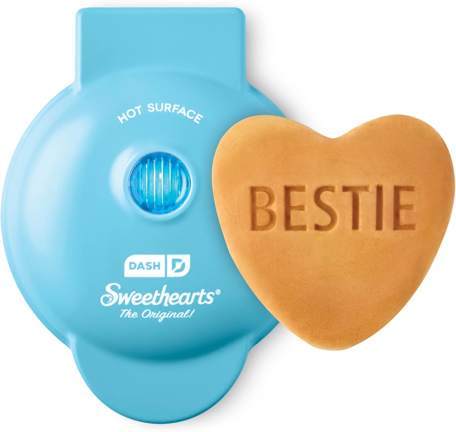 Dash & Sweethearts® Mini Waffle Maker- Mini Machine for Creative Homemade Treats – Nonstick Iron with Unique Print Design – Stylish Waffle Machine – Bestie Blue