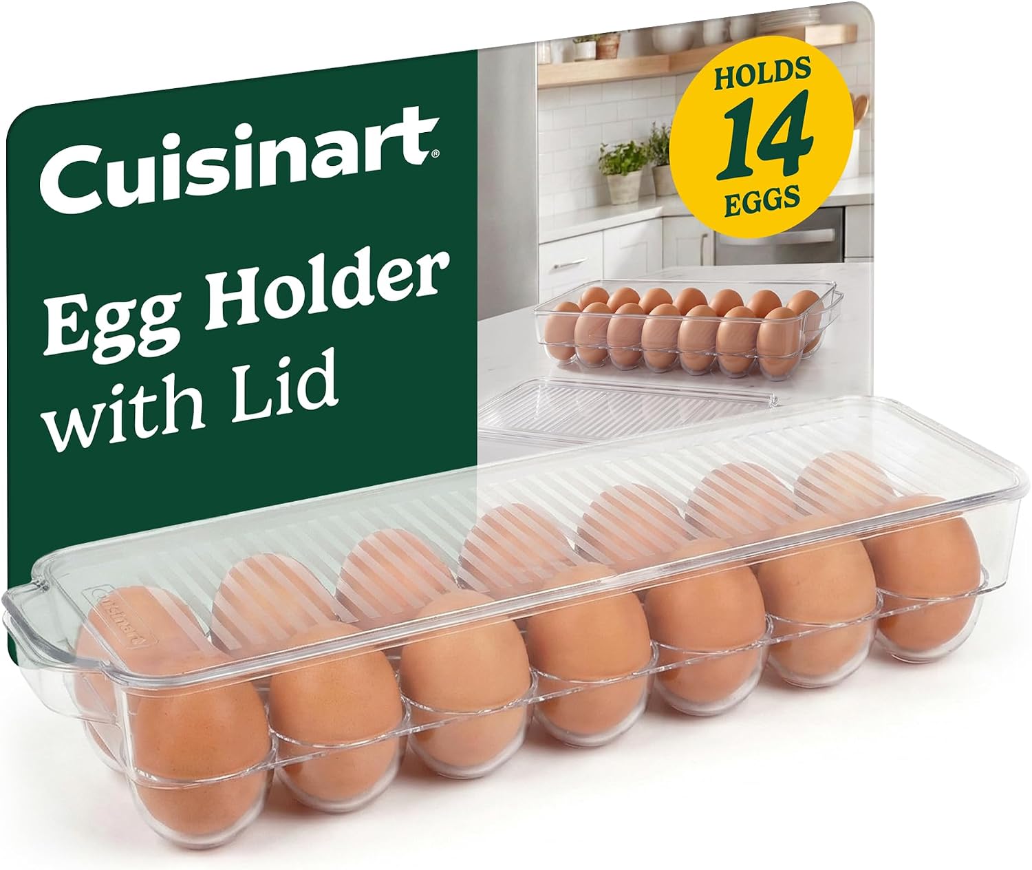 Cuisinart Egg Holder for Fridge with Lid – Easy-to-Use Clear Stackable Egg Organizer for Refrigerator Storage, Holds Up to 14 Eggs, Space-Saving Container