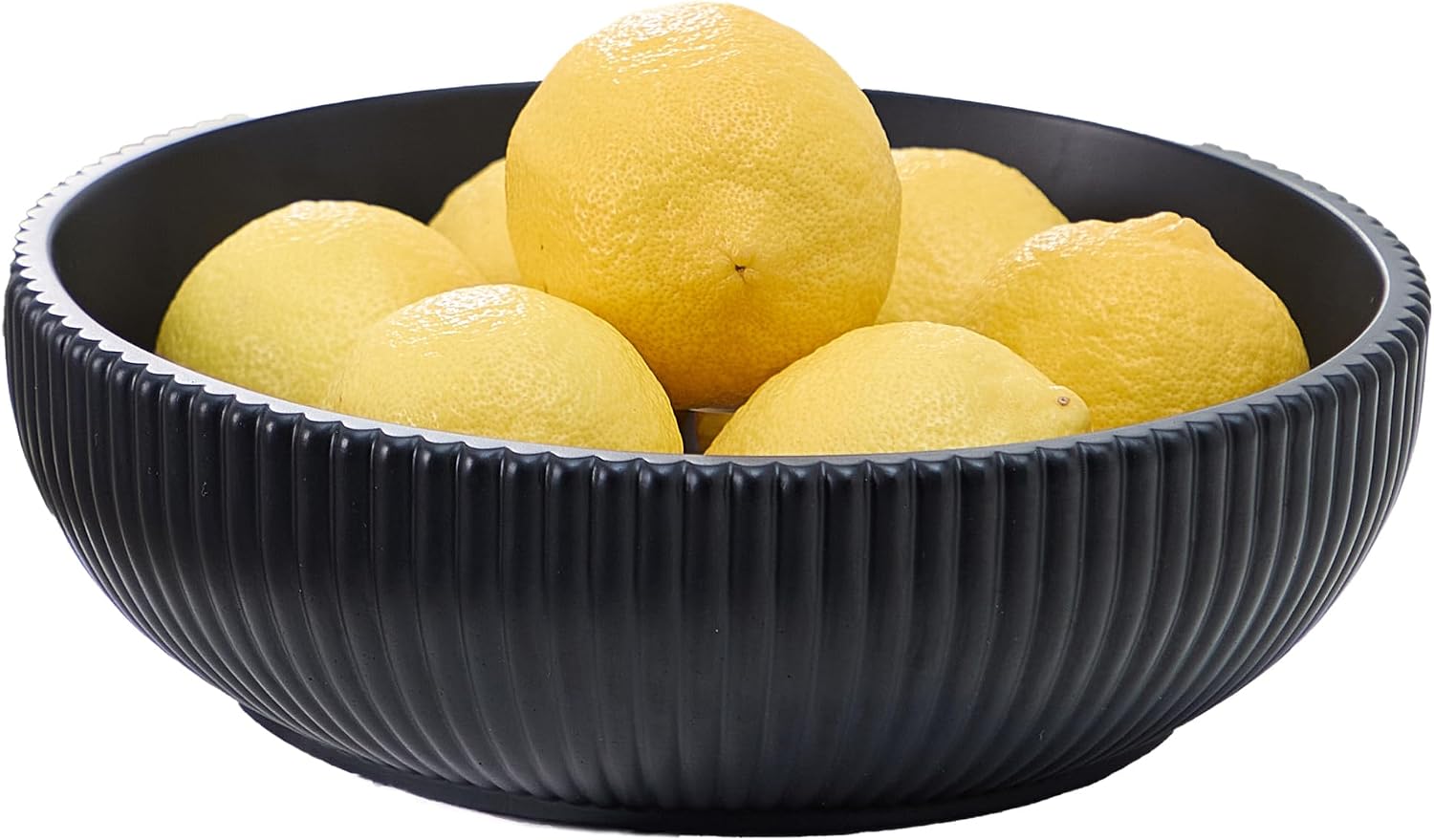 Concrete Fruit Bowl for Kitchen Counter – 10 Inch Black Decorative Bowl | Handcrafted – Solid Concrete – Sealed – Matte Finish – Fluted Design – Coffee Table Decor – Organic Modern Home Decor